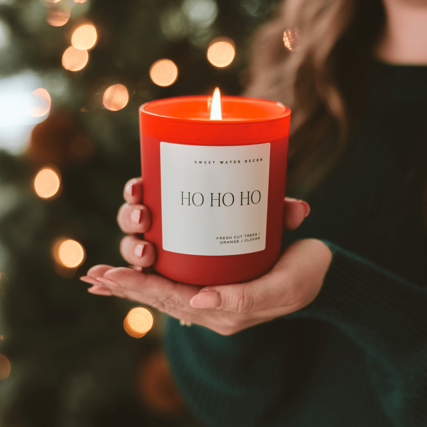 Ho Ho Ho Christmas Candle - Red Matte Jar, 15 oz - view 2