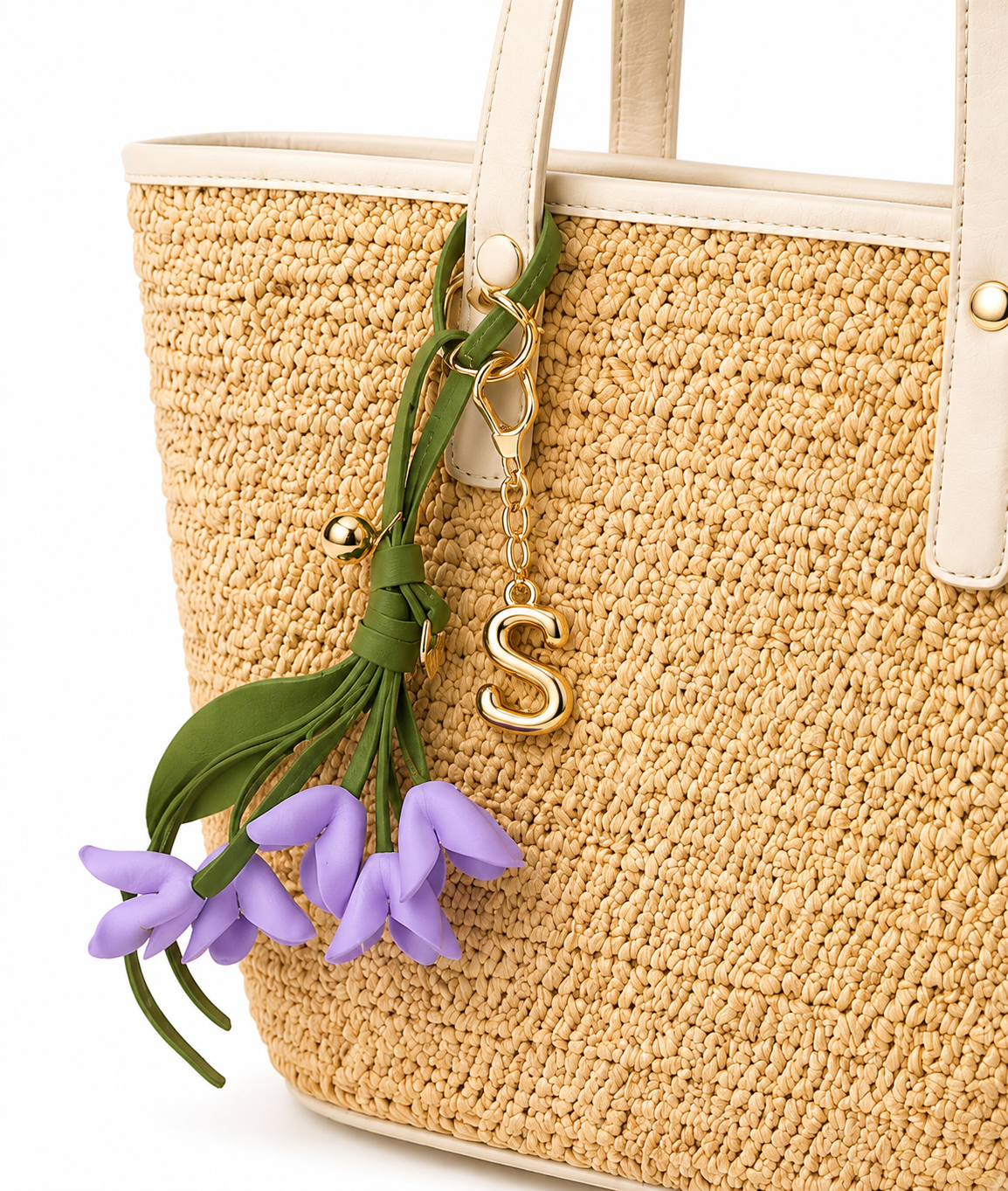 Personalized Floral Purse Charm for Handbag with Initial