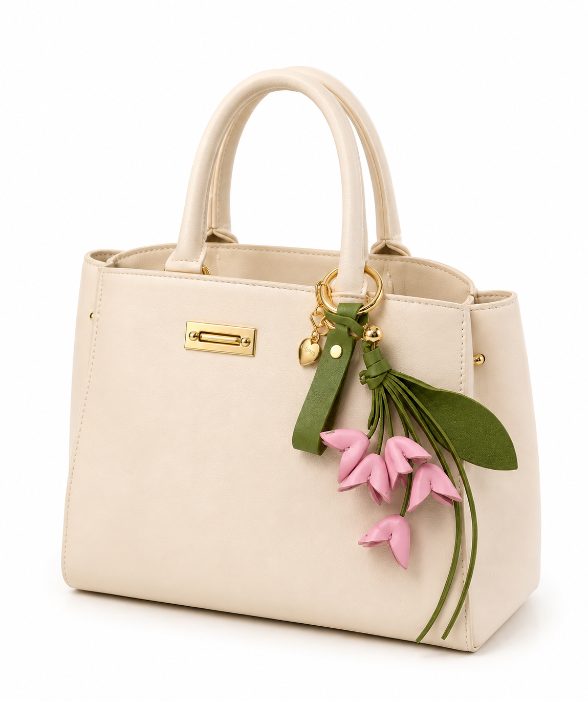 Pink Floral Bag Charm for Women - Leather Flower Purse Charm