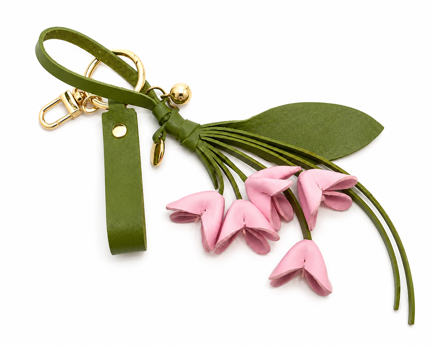 Pink Floral Bag Charm for Women - Leather Flower Purse Charm