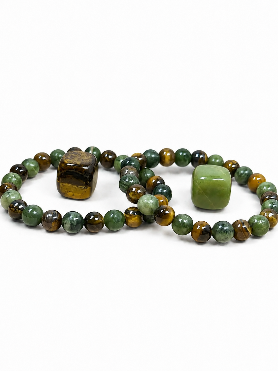Chakra Bracelet Set with Jade, Tigers Eye, and Evil Eye Beads