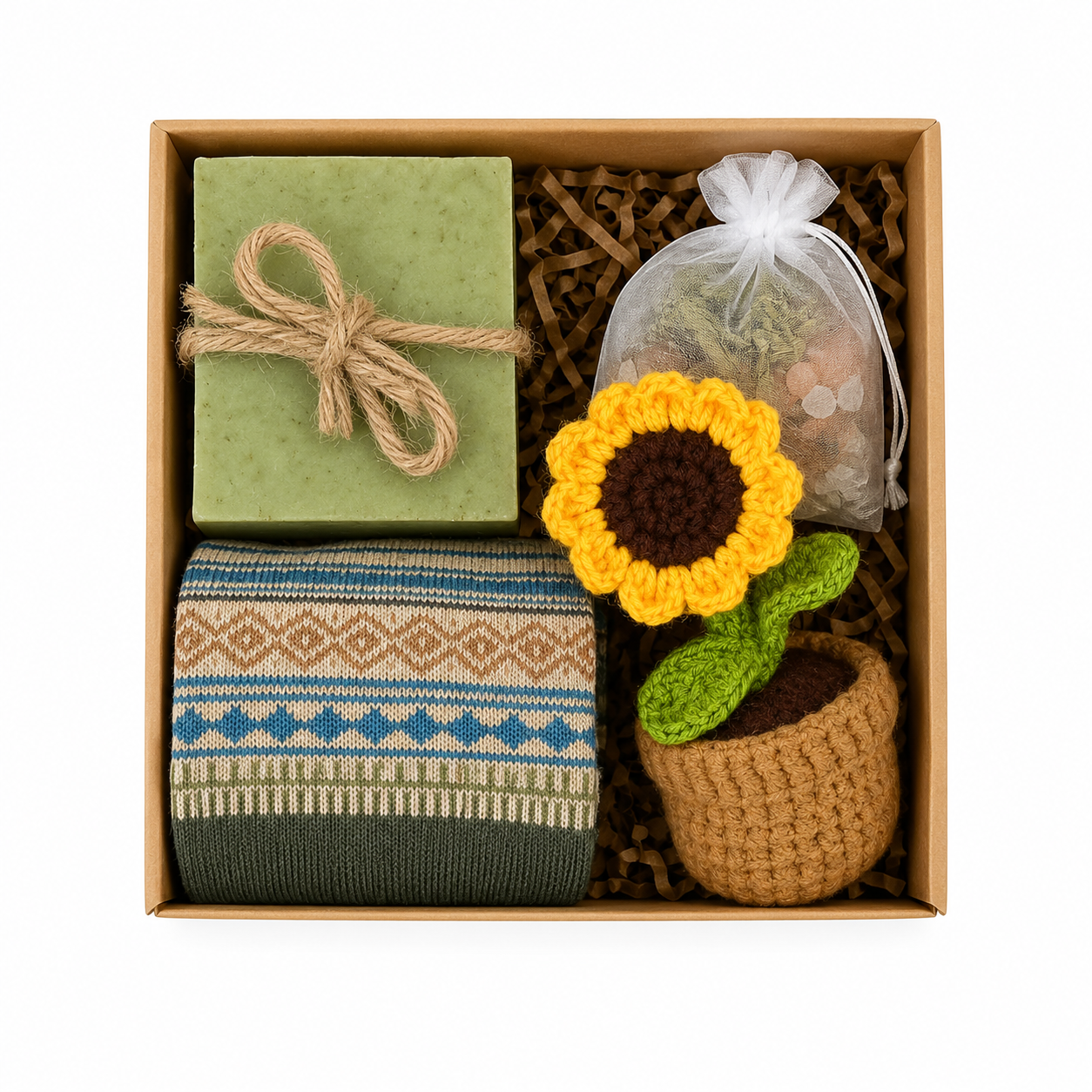 🍂 Fall Cozy Gift Box – Handmade Soap, Socks & Bath Salt Care Package