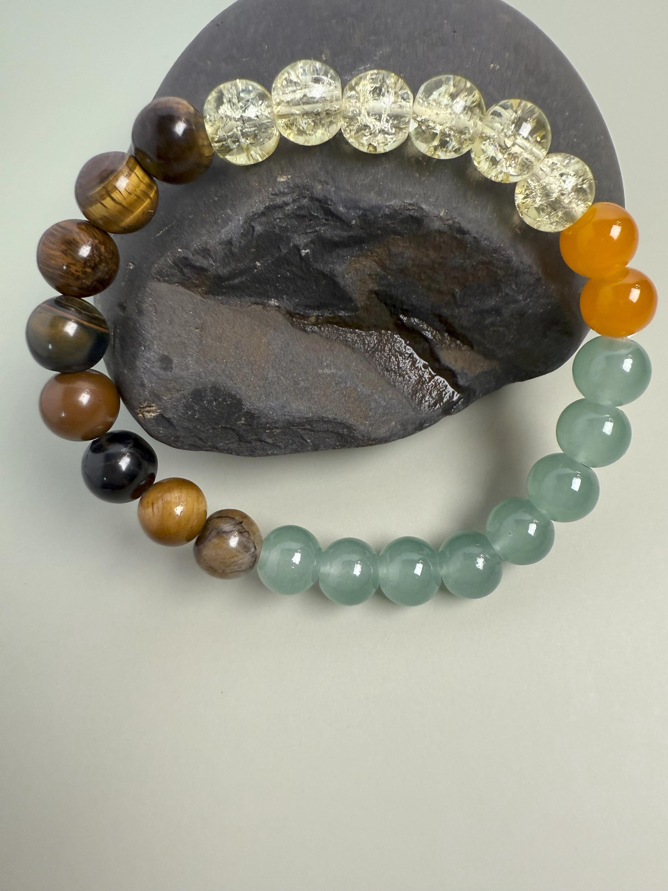 Aventurine, Citrine & Tiger's Eye Quartz Bracelet: Mother-Daughter Gift, Birthstone Jewelry for Couples