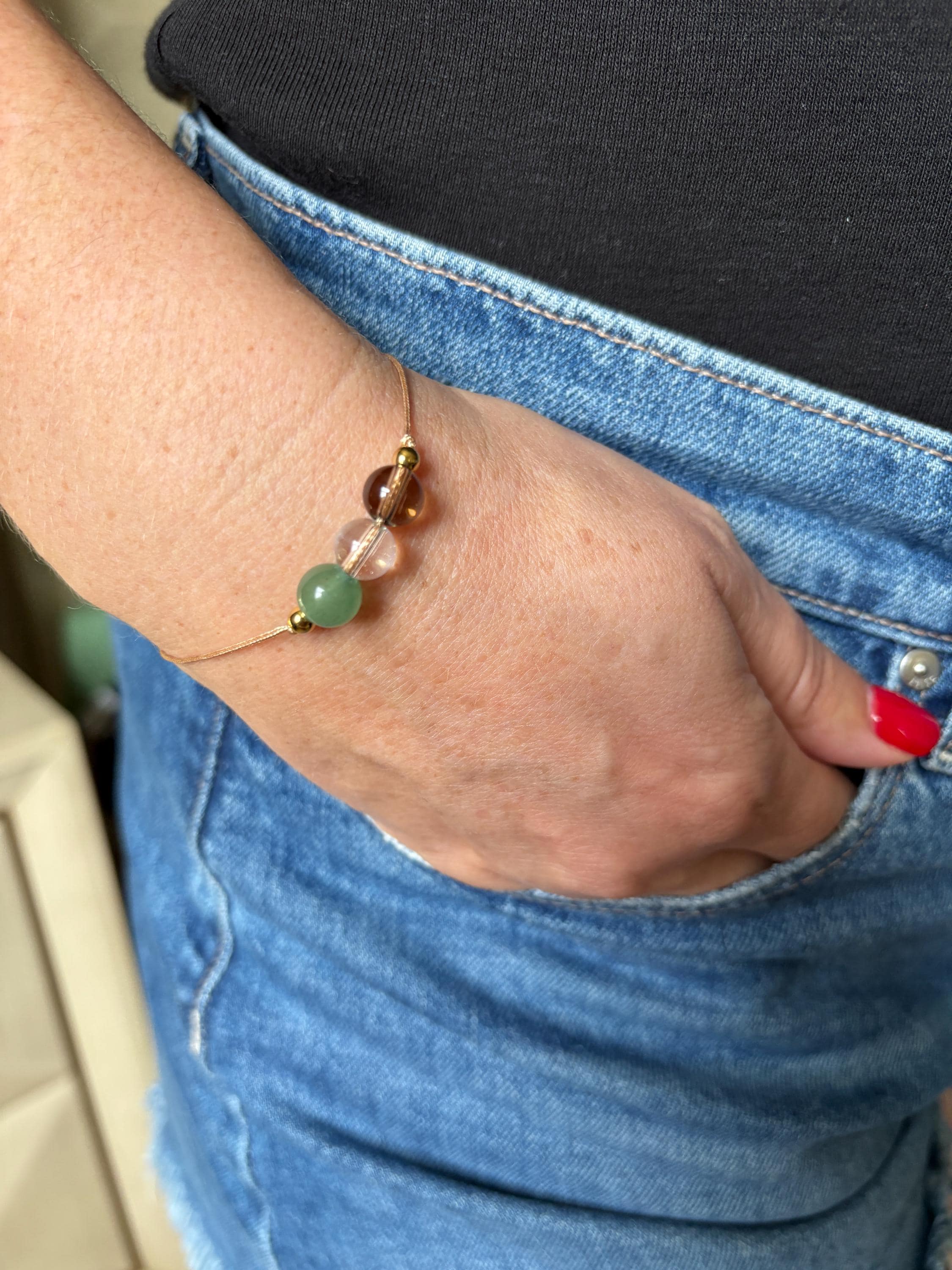 Beaded bracelet, Green Aventurine, Clear Quartz, Smoky Quartz, Thin bracelet, Protection bracelet, Success bracelet, Everyday bracelet, Friendship bracelet, Healing crystals, Evil eye jewelry,Graduation gift