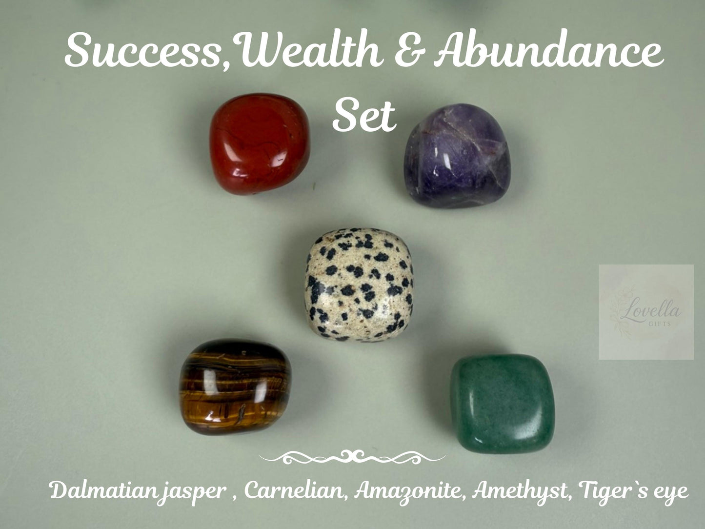 Prosperity crystals: Manifest Money Meditation Aid with Tiger Eye, Carnelian, Amazonite & Amethyst crystal gift set
