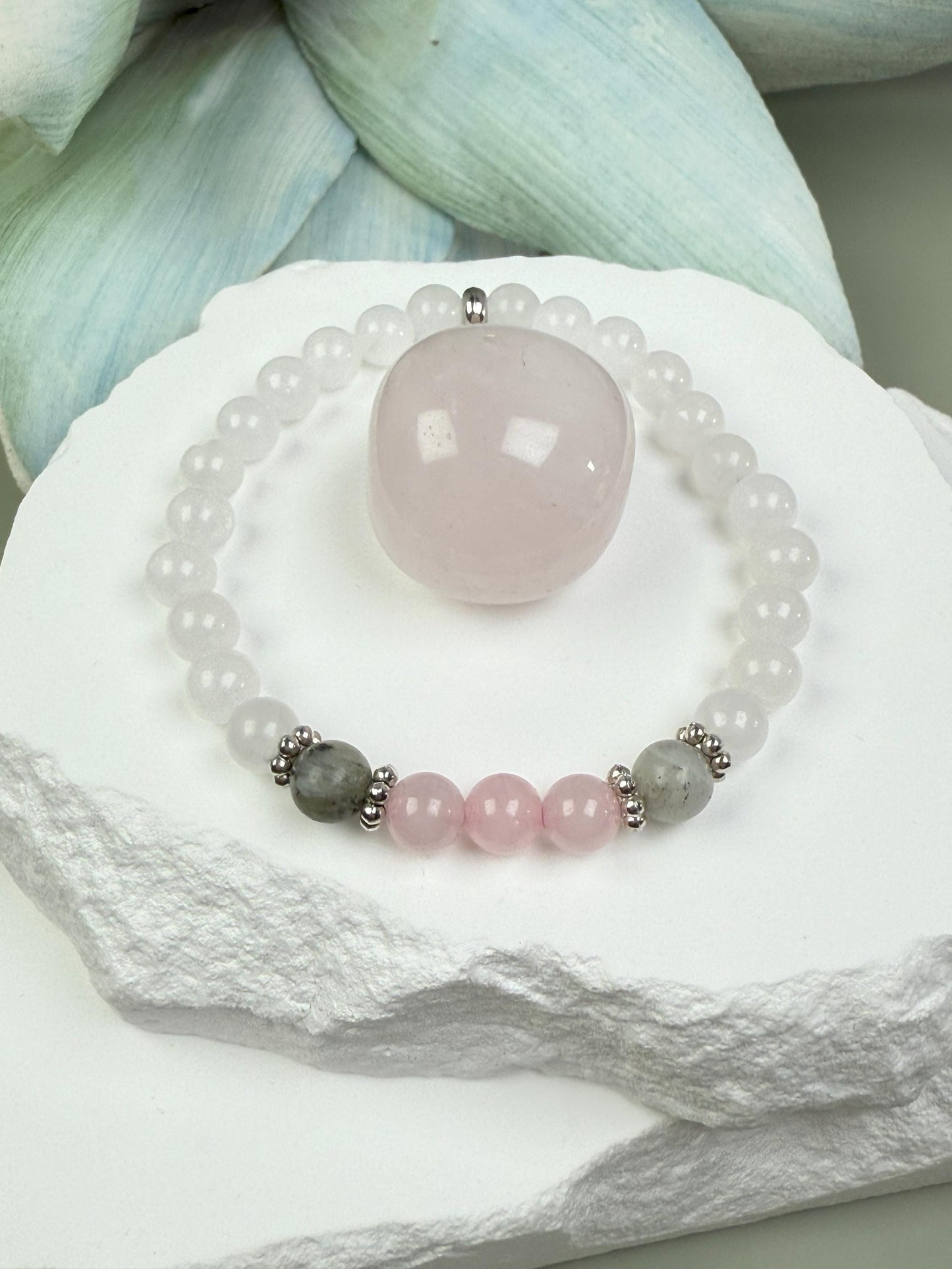 Rose Quartz Moonstone Mother Daughter Bracelet Set: Matching Gemstone Jewelry