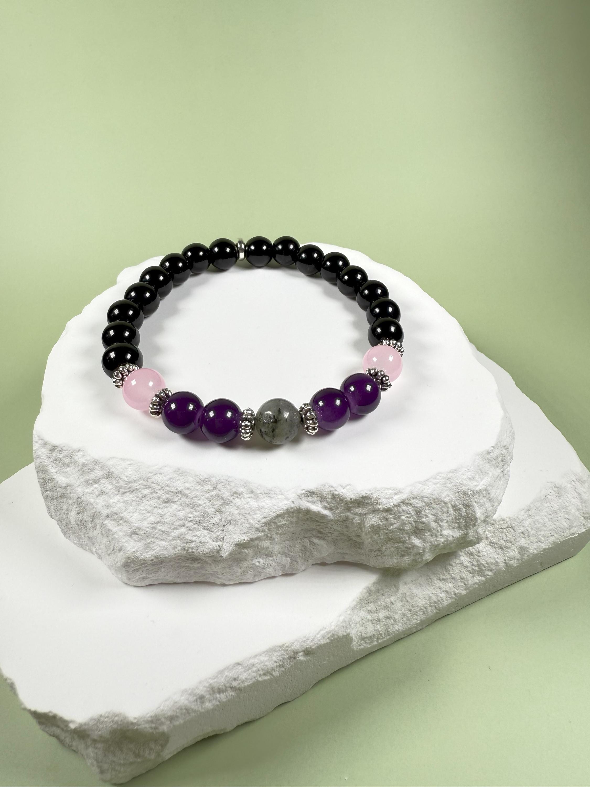 Amethyst Bracelet for Mom Bracelet for Sister 30th Birthday Gift Black Tourmaline Protection Beaded Gemstone Bracelet for Grandma Friendship