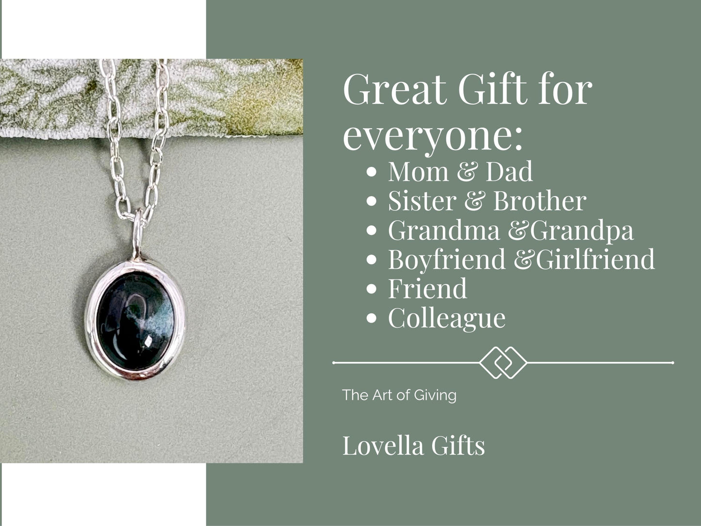 Moss Agate Pendant Necklace Birthday Gift Sterling Silver Oval Gemstone Pendant Crystal Pendant Jewelry Unique Minimalist Best Friend Gift
