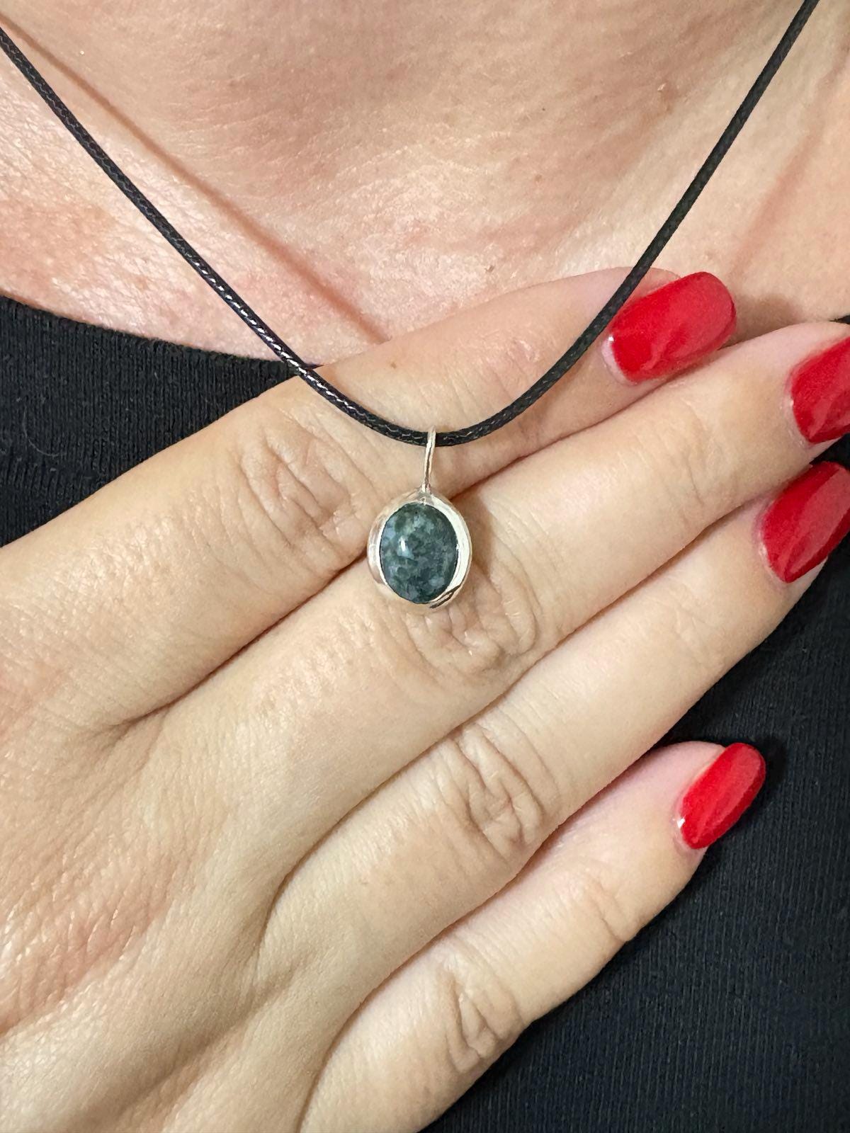 Moss Agate Pendant Necklace Birthday Gift Sterling Silver Oval Gemstone Pendant Crystal Pendant Jewelry Unique Minimalist Best Friend Gift