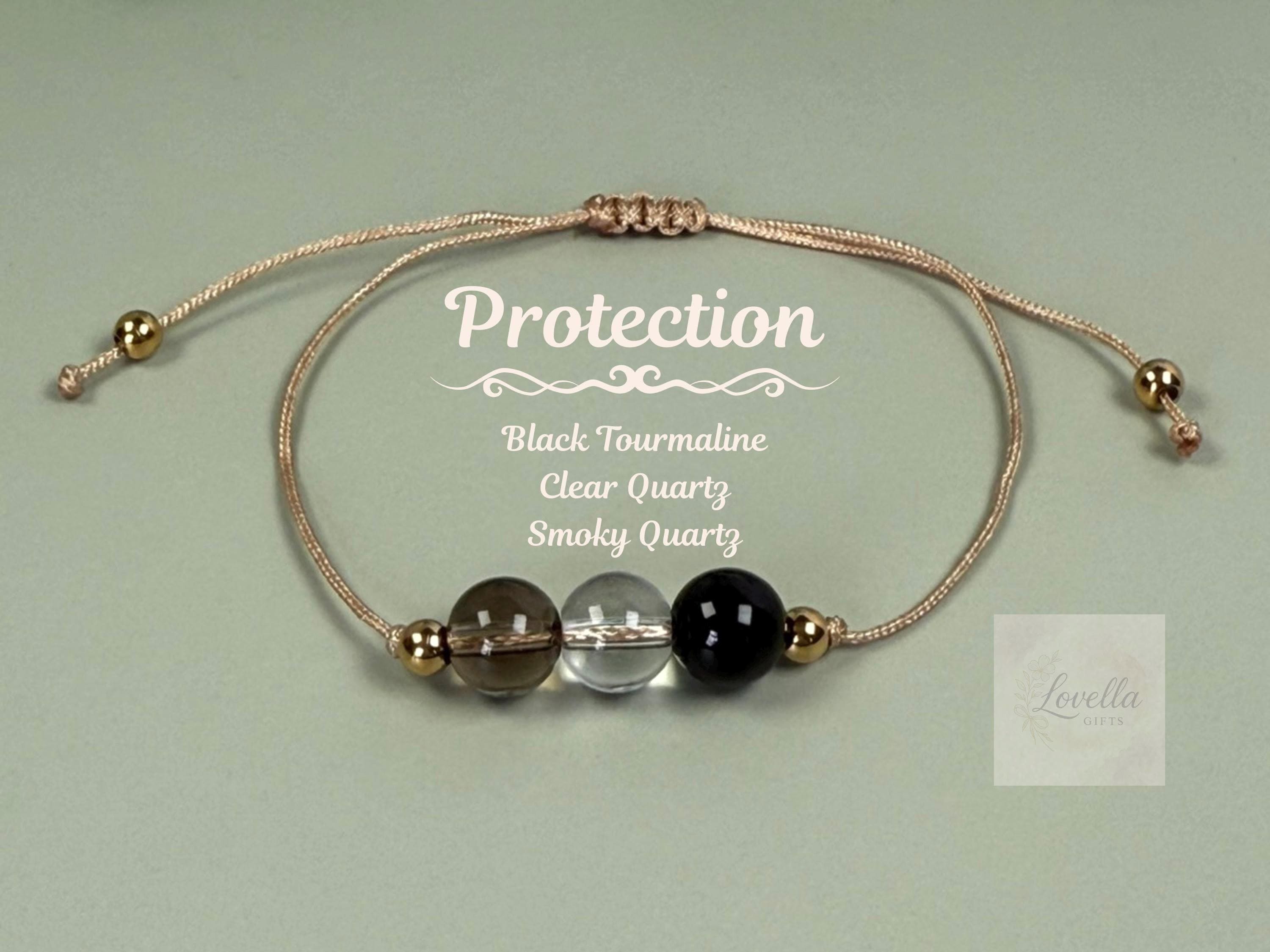 Beaded bracelet, smoky quartz, clear quartz, Healing crystals, Protection bracelet, beaded bracelets, bracelet for women, crystal bracelet, chakra bracelet, gemstone bracelet, Evil Eye bracelet, Big sister gift, thank you gift