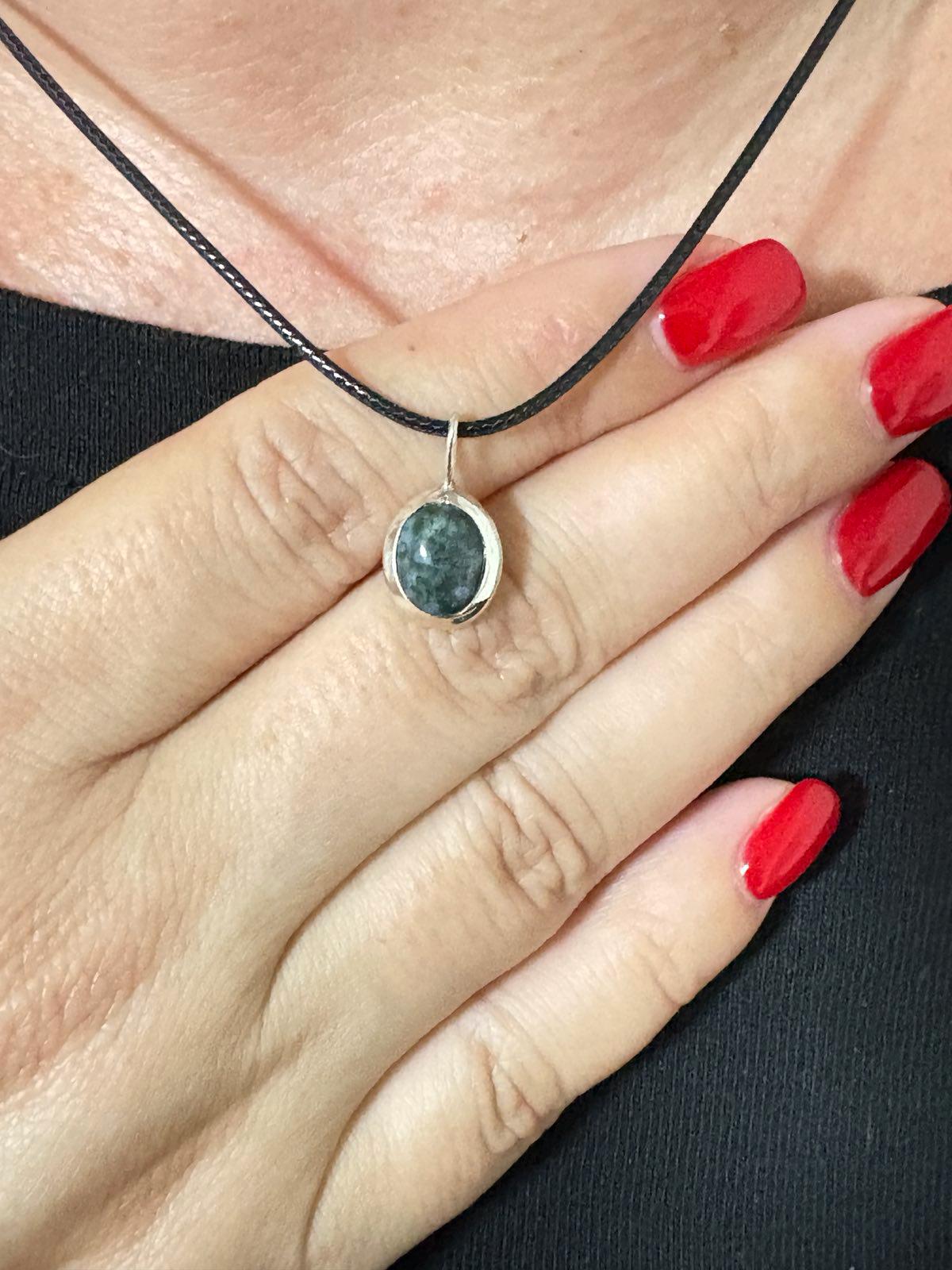 Moss Agate Pendant Necklace Birthday Gift Sterling Silver Oval Gemstone Pendant Crystal Pendant Jewelry Unique Minimalist Best Friend Gift