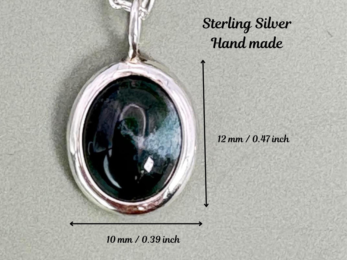 Moss Agate Pendant Necklace Birthday Gift Sterling Silver Oval Gemstone Pendant Crystal Pendant Jewelry Unique Minimalist Best Friend Gift