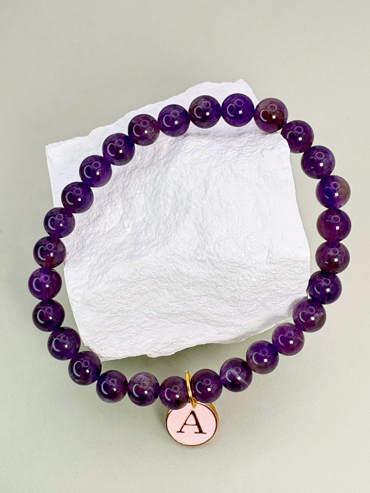 Initial Bracelet, Charm Bracelet, Personalized Bracelet, Bracelet For Women, Amethyst Jewelry, Beaded Bracelet, Friendship Bracelet, Mothers Bracelet, Daughter Bracelet, 30th birthday Gift