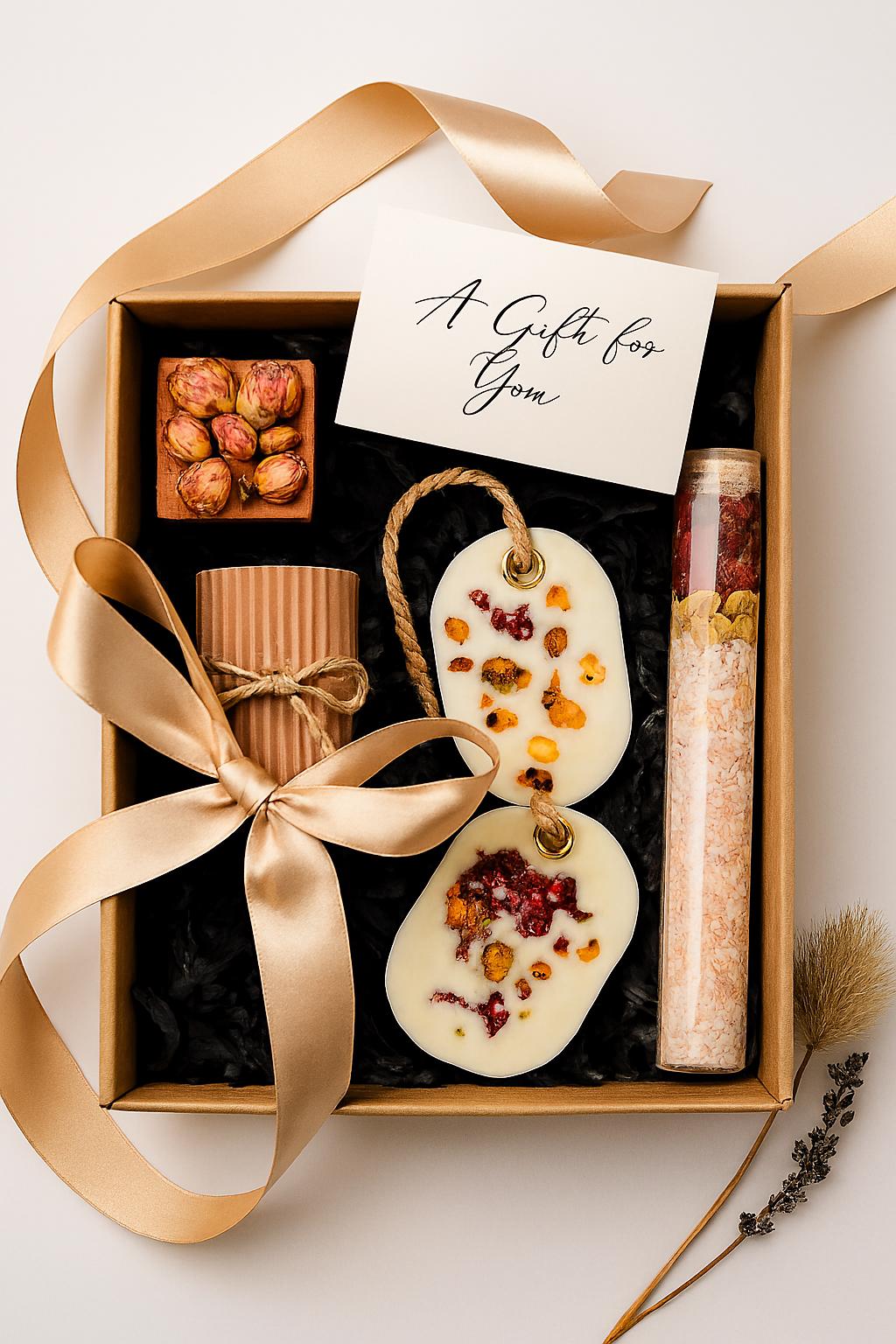 luxury spa gift box, premium comfort gift, cozy self care package, spa gift set for her, relaxation pamper kit, gift ready spa box, mindfulness gift box, gift for wellness lover, soothing spa hamper, luxury gift for mom, thinking of you spa gift, spa gift under 60, boutique spa gift set