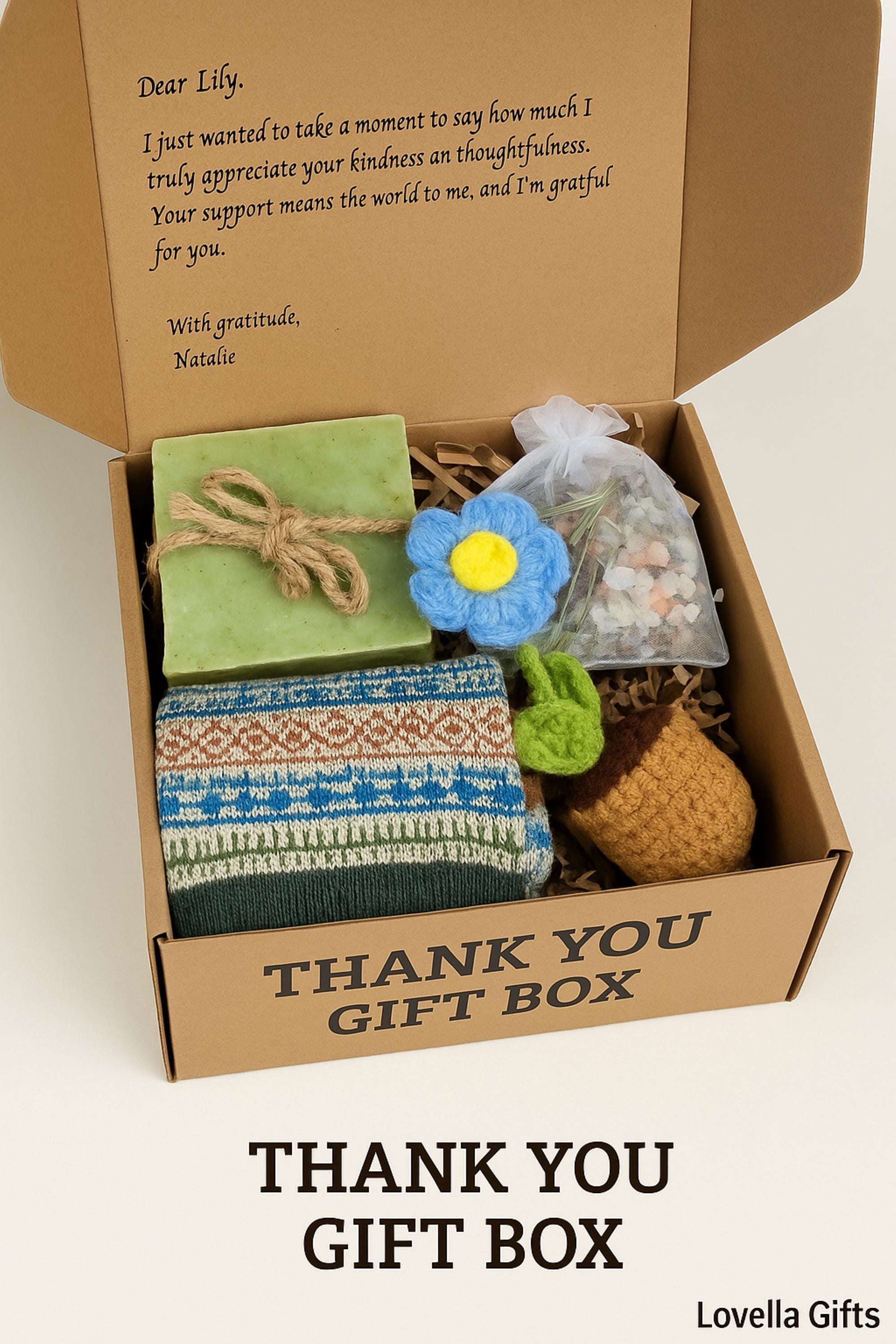 Cozy Gift Box, Hug in a Box, Handmade Soap Gift, Cozy Socks Gift, Bath Salt Gift Box, Self Care Package, Affordable Gift Set, Small Gift Box, Handmade in Florida, Crochet Flower Gift, Comfort Care Package, Spa Gift Box, Lovella Gifts