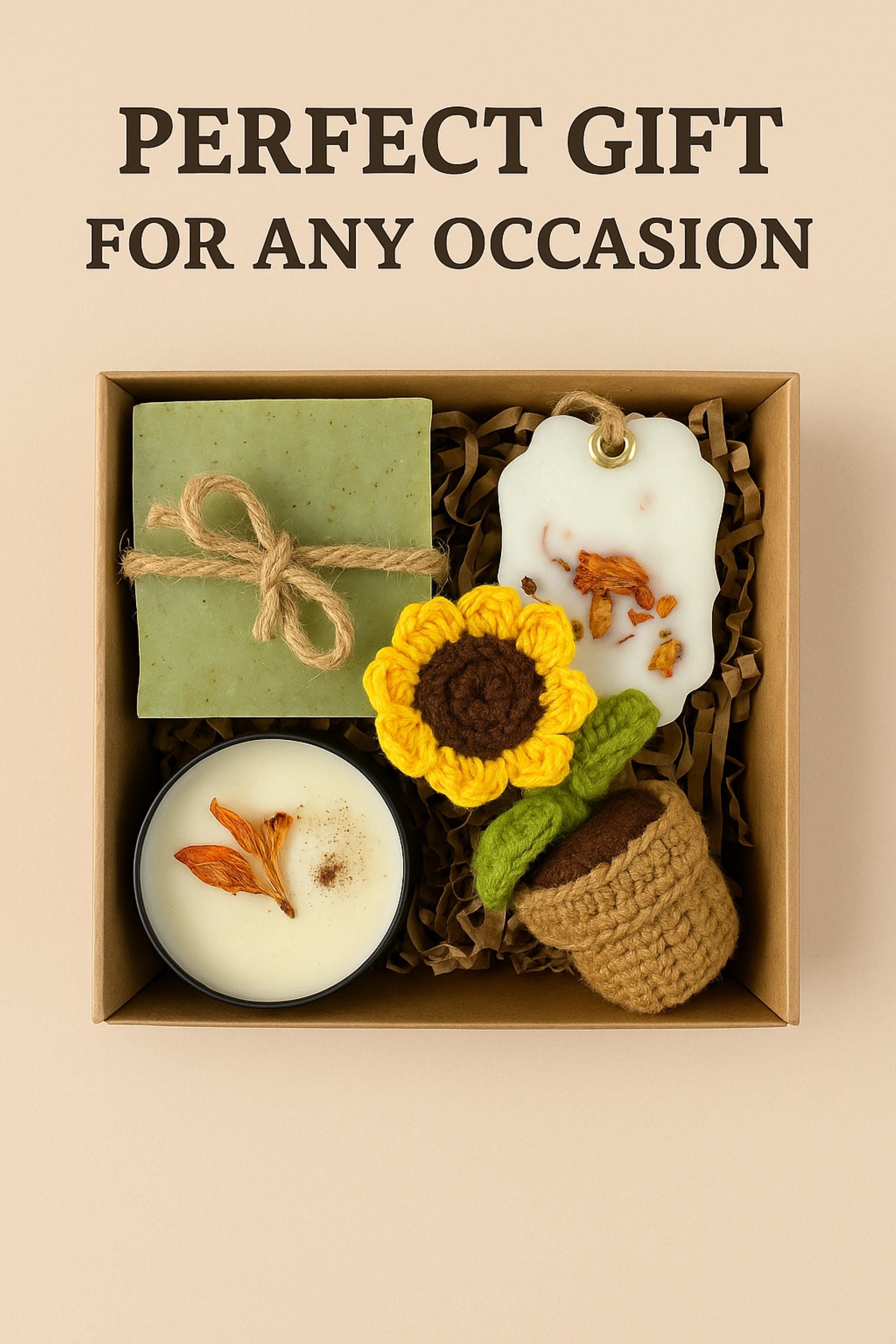 Cozy Gift Box, Hug in a Box, Handmade Soap Gift, Cozy Socks Gift, Bath Salt Gift Box, Self Care Package, Affordable Gift Set, Small Gift Box, Handmade in Florida, Crochet Flower Gift, Comfort Care Package, Spa Gift Box, Lovella Gifts