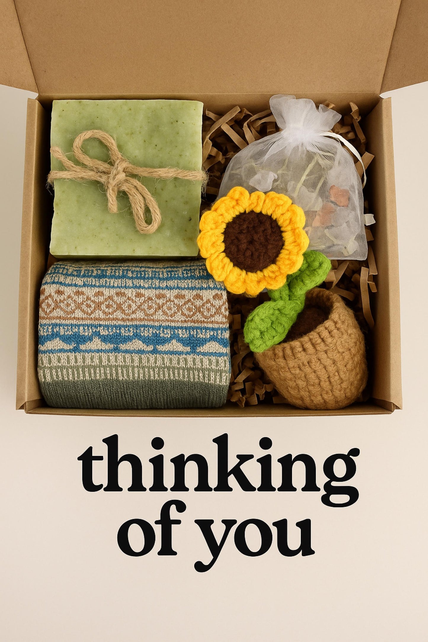 Hug in a Box Gift with Handmade Soap, Socks and Bath Salt, Self Care Package, Spa Gift Set for Her, Thinking of You