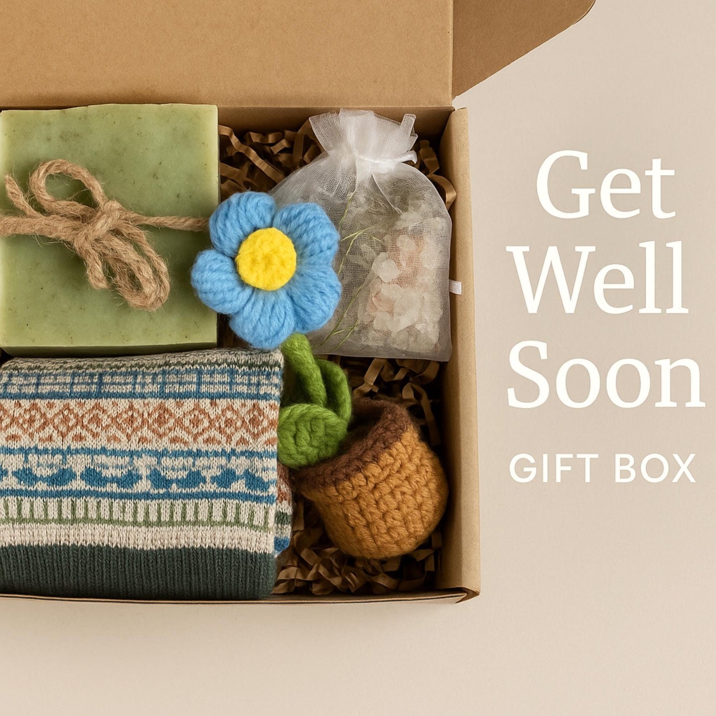 Cozy Gift Box, Hug in a Box, Handmade Soap Gift, Cozy Socks Gift, Bath Salt Gift Box, Self Care Package, Affordable Gift Set, Small Gift Box, Handmade in Florida, Crochet Flower Gift, Comfort Care Package, Spa Gift Box, Lovella Gifts