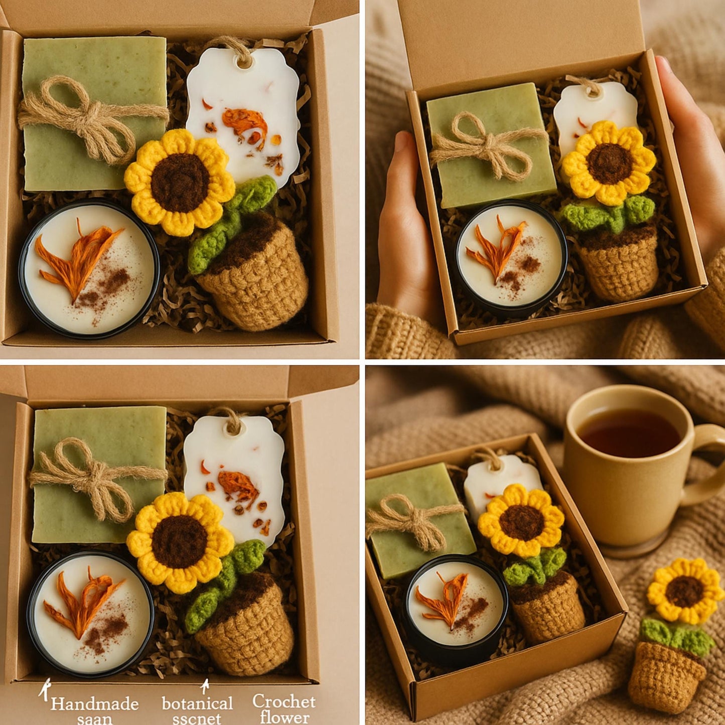 Cozy Gift Box, Hug in a Box, Handmade Soap Gift, Cozy Socks Gift, Bath Salt Gift Box, Self Care Package, Affordable Gift Set, Small Gift Box, Handmade in Florida, Crochet Flower Gift, Comfort Care Package, Spa Gift Box, housewarming gift box, new home spa gift, sunflower gift box, eco friendly housewarming, handmade soap gift, candle housewarming gift, new neighbor gift, cozy home gift set, spa gift new house