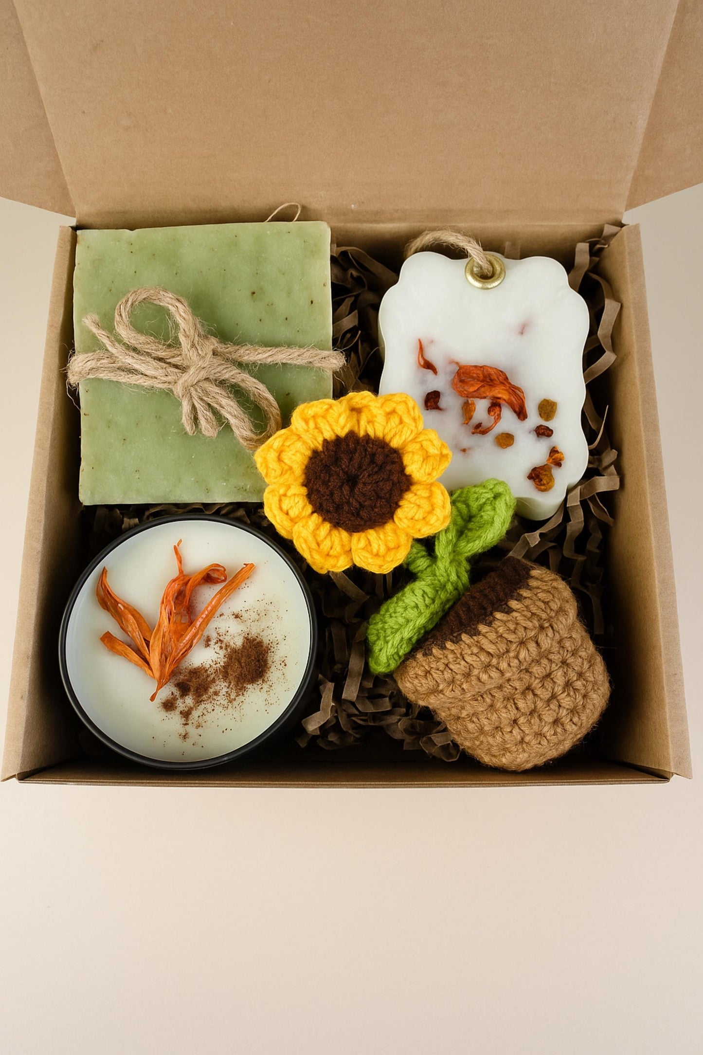 Cozy Gift Box, Hug in a Box, Handmade Soap Gift, Cozy Socks Gift, Bath Salt Gift Box, Self Care Package, Affordable Gift Set, Small Gift Box, Handmade in Florida, Crochet Flower Gift, Comfort Care Package, Spa Gift Box, get well soon gift, recovery care package, eco friendly self care box, handmade spa set, relaxing get well gift, sunflower comfort gift, stress relief spa box, self care recovery gift, wellness gift box