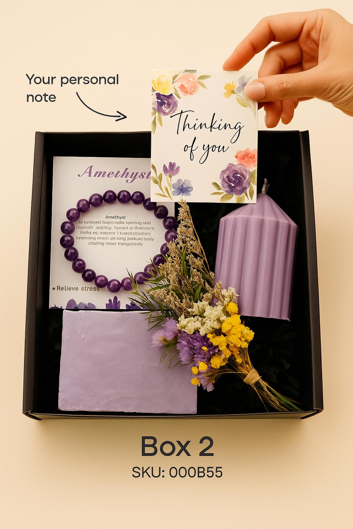 Cozy Gift Box, Hug in a Box, small gift just because, cozy spa gift set, rose quartz gift, love bracelet, self care box, spa gift for her, cozy socks candle, worry stone rose quartz, birthday gift box, emotional healing, comfort gift, amethyst gift box, stress relief box, calming crystal gift, healing bracelet, handmade candle soap, spa gift for her, relaxation care package, self care gift, gemstone bracelet gift, amethyst jewelry set