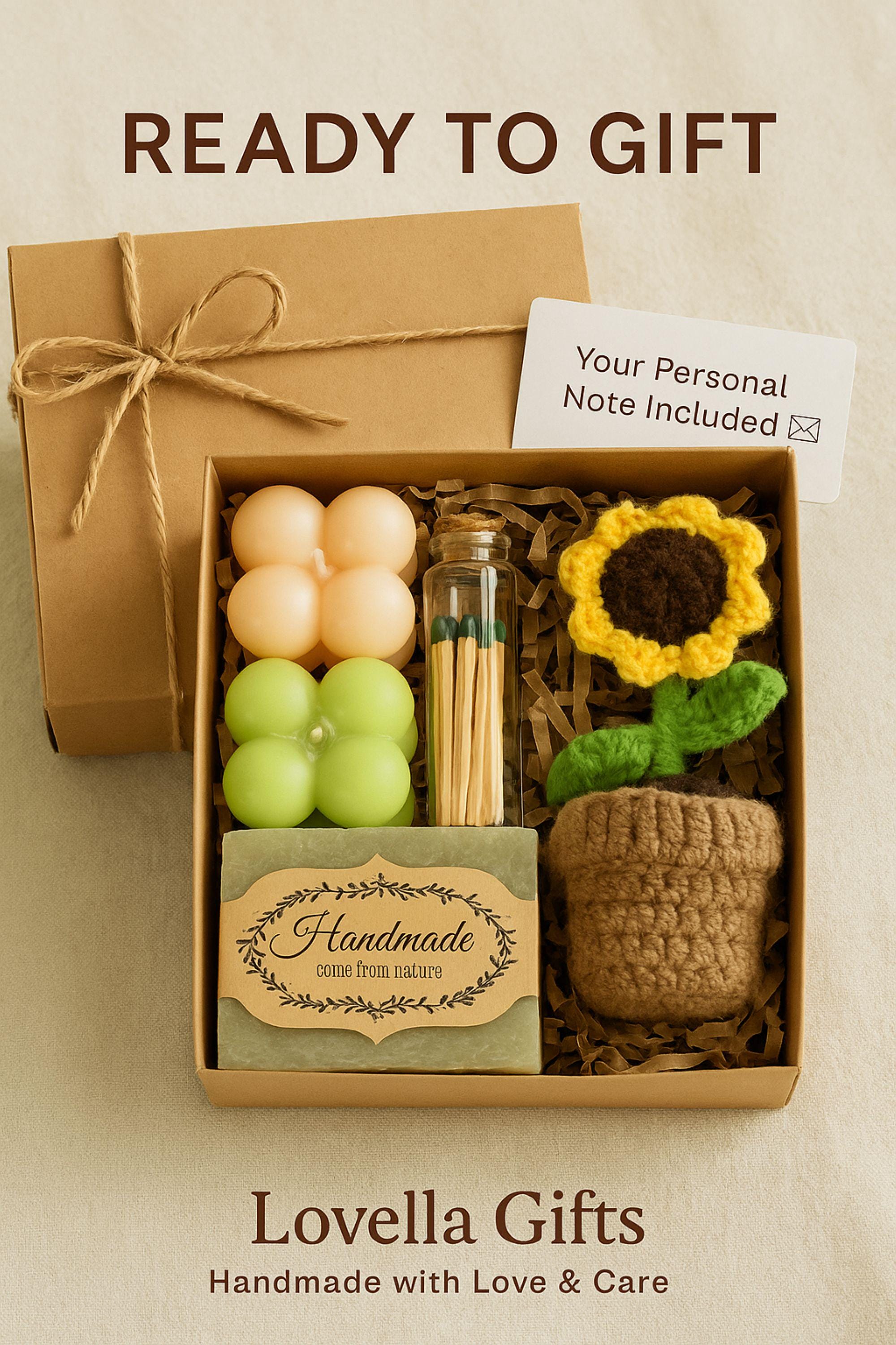 Cozy Gift Box, Hug in a Box, Handmade Soap Gift, Cozy Socks Gift, Bath Salt Gift Box, Self Care Package, Affordable Gift Set, Small Gift Box, Handmade in Florida, Crochet Flower Gift, Comfort Care Package, Spa Gift Box, Lovella Gifts, Get well soon, Surgery Recovery