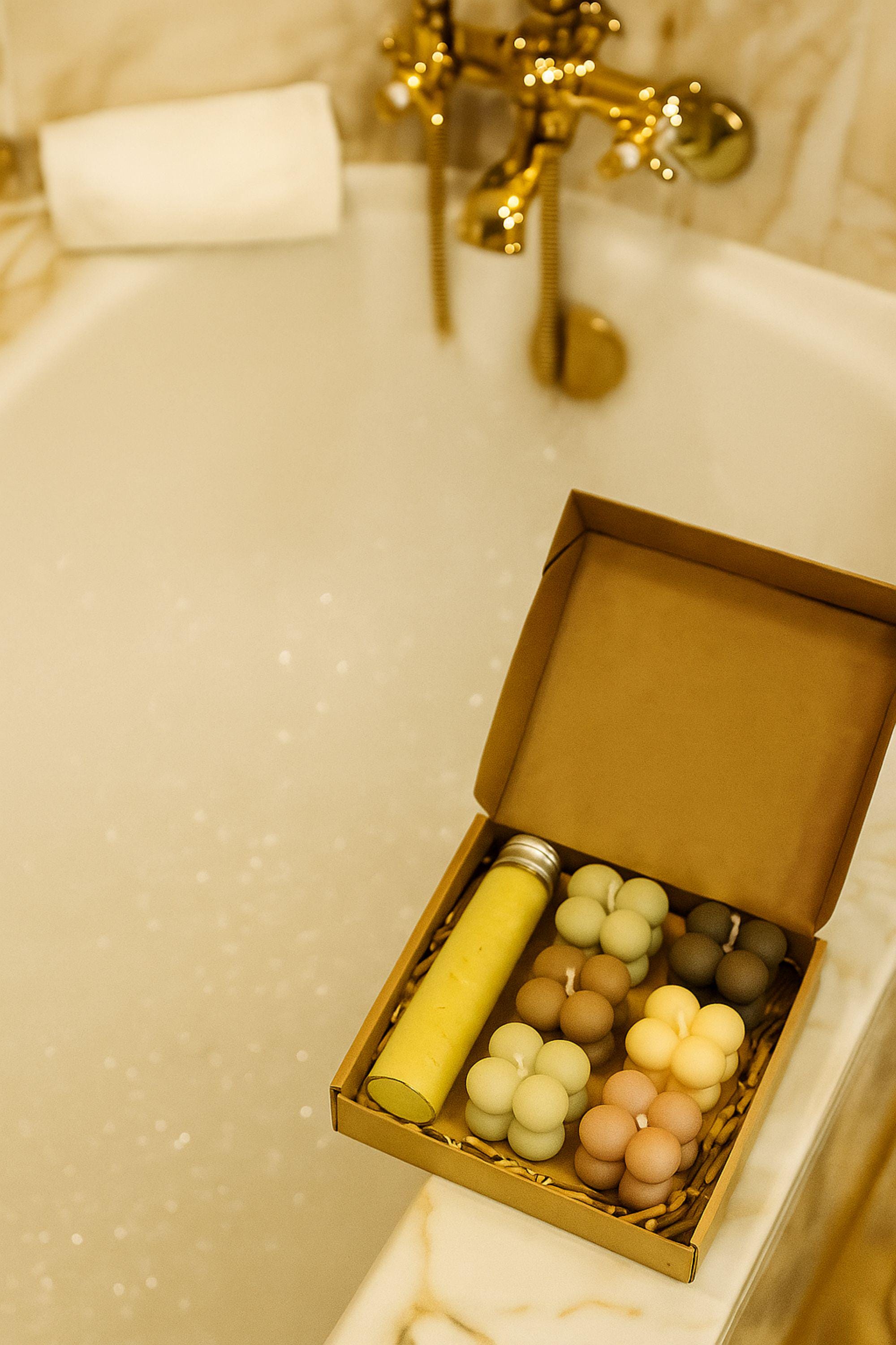 Bubble Candle Set with Bath Salts – Mini Spa Gift Box, Birthday Gift for Her, Thank You Present
