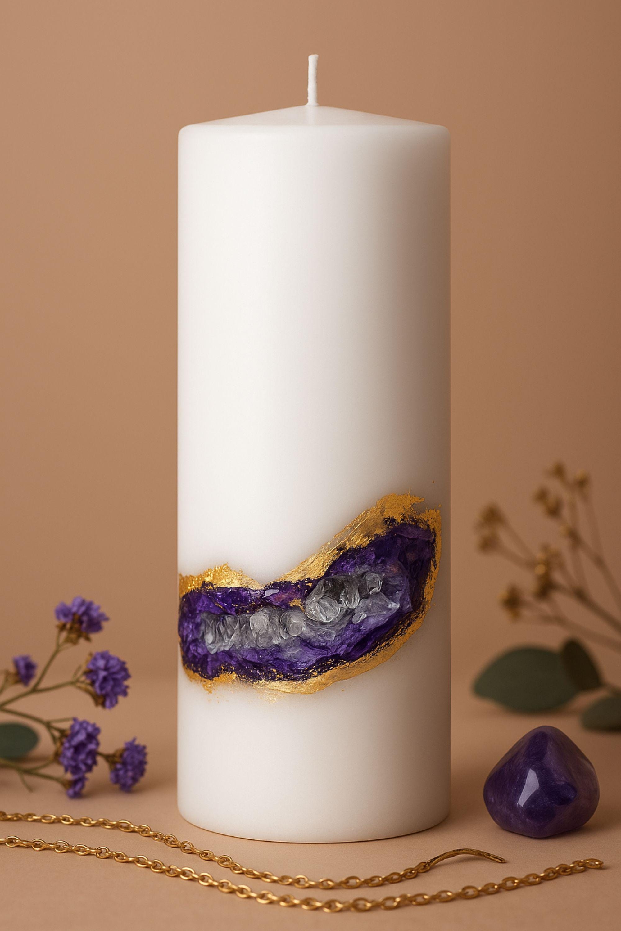 Amethyst Geode Candle – Crystal Decor, Luxury Home Decor with 24k Gold, Gift for Her