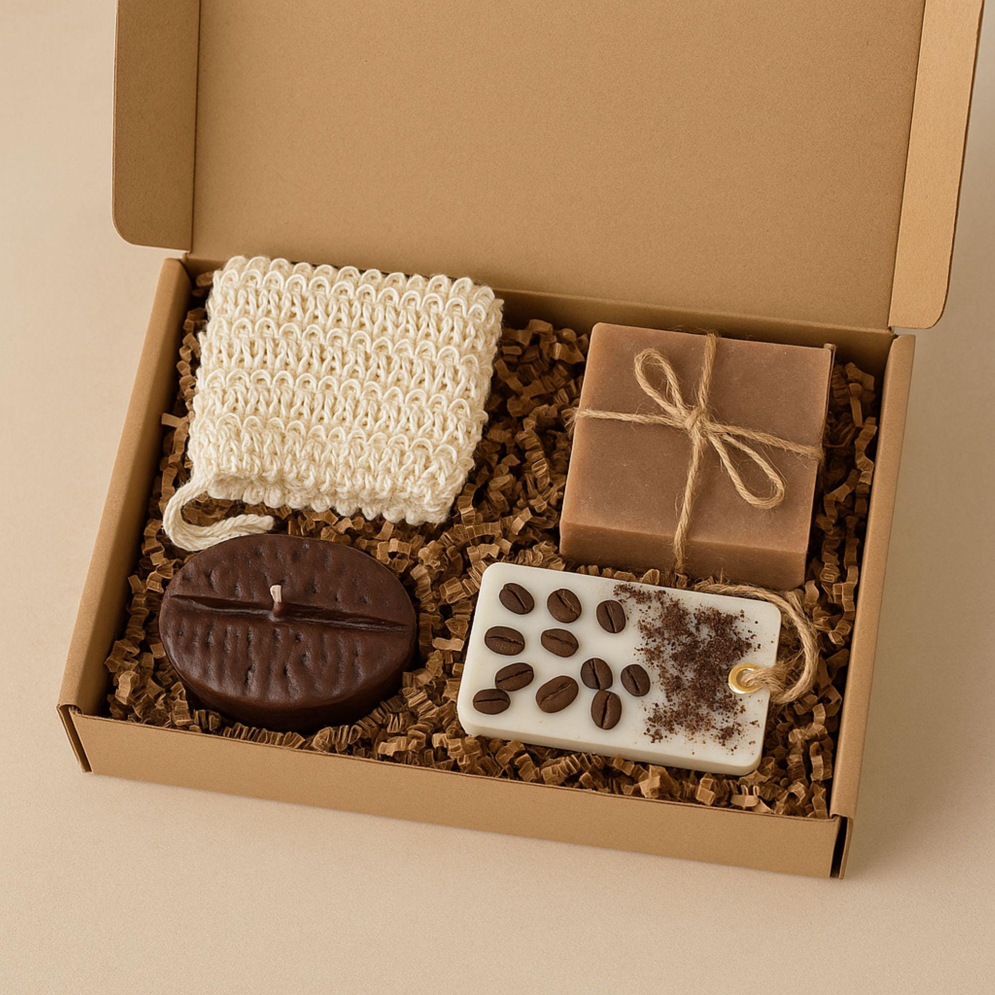 mothers day coffee lover gift box for mom cozy care package with coffee bean candle coffee wax sachet handmade soap soap bag coffee themed self care gift for women relaxation spa gift set thoughtful gift for mom who loves coffee unique coffee gift box ready to gift cozy aesthetic pamper gift for her coffee lover present