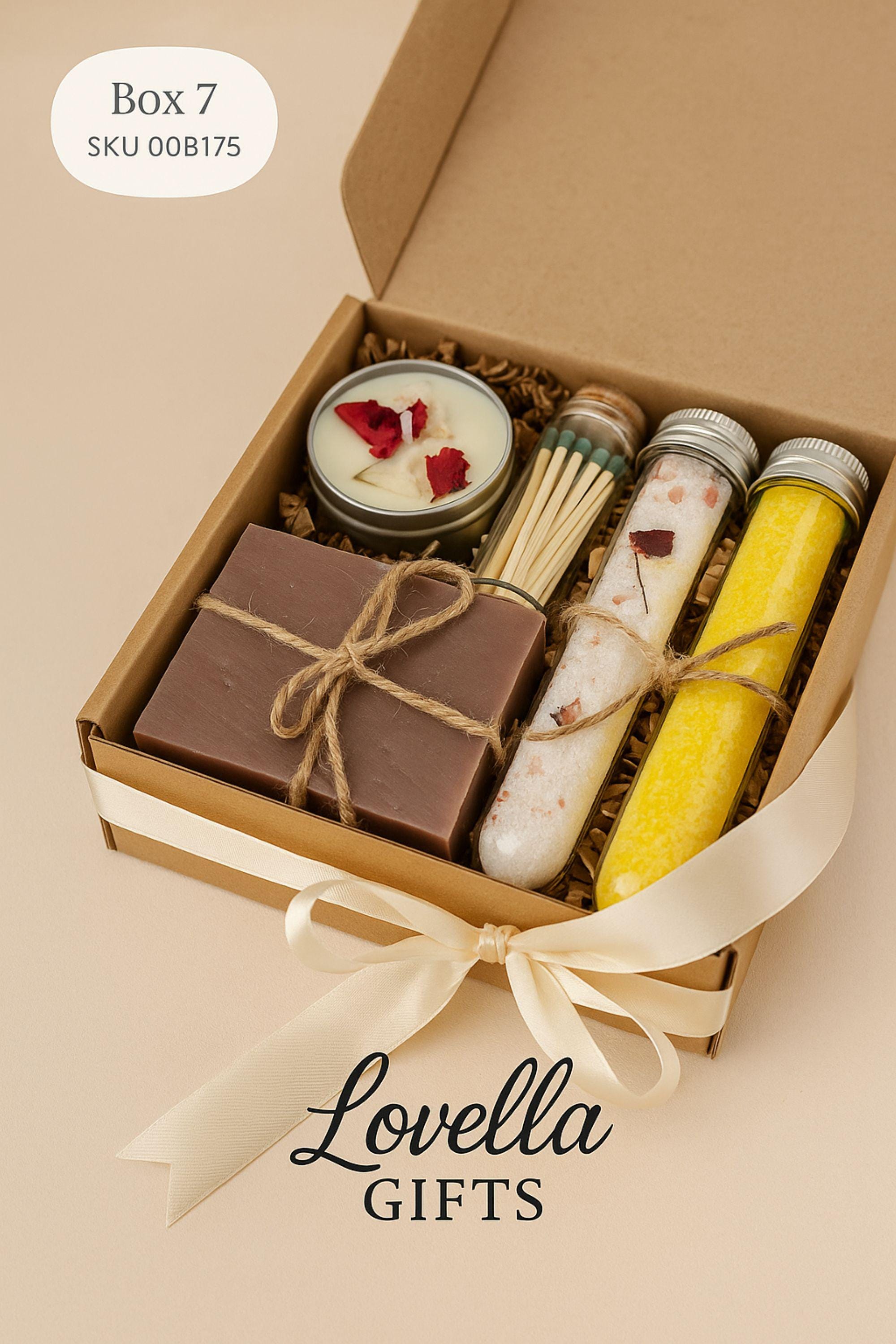 Cozy care package gift box with soft blanket and handmade spa essentials arranged in neutral kraft box. Self care spa basket for women featuring comfort items designed for relaxation and stress relief. Thoughtful comfort gift for her perfect for birthday, get well soon, thinking of you, or recovery support. Beautifully arranged cozy blanket gift box ready to send as a warm and meaningful present.