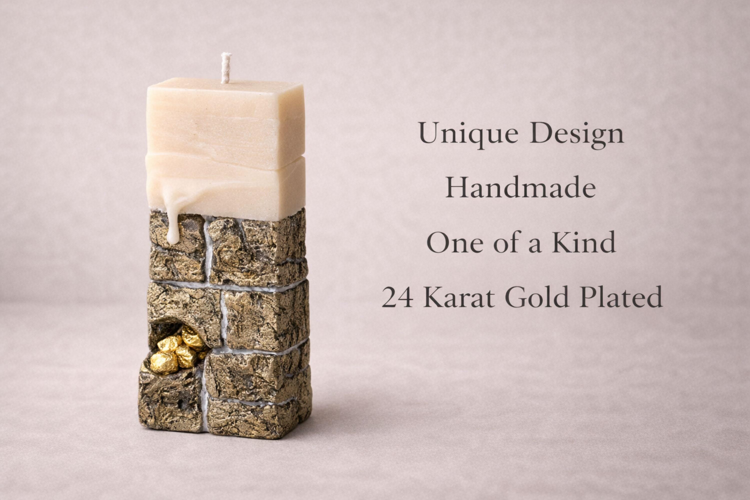 handmade sculptural candles with gold accents unique home decor set for coffee table styling