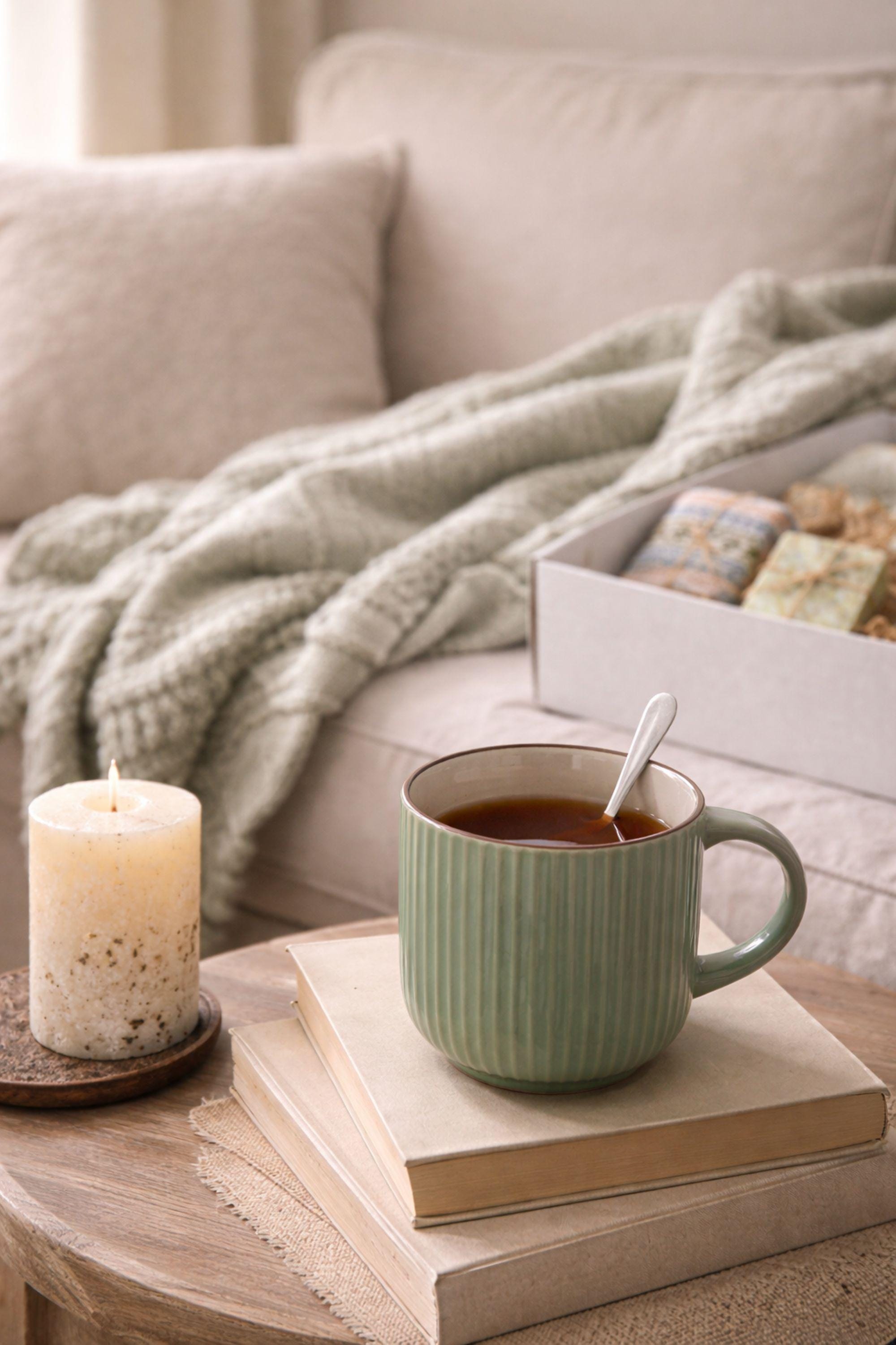 Get well soon gift box for her featuring cozy blanket, handmade soap, ceramic mug and spoon, comfort care package designed to help her feel better, thoughtful recovery gift for illness, cozy self care gift box for women, relaxing wellness gift, support gift for friend or coworker, thinking of you gift, ready to gift comfort package for rest, warmth and emotional care