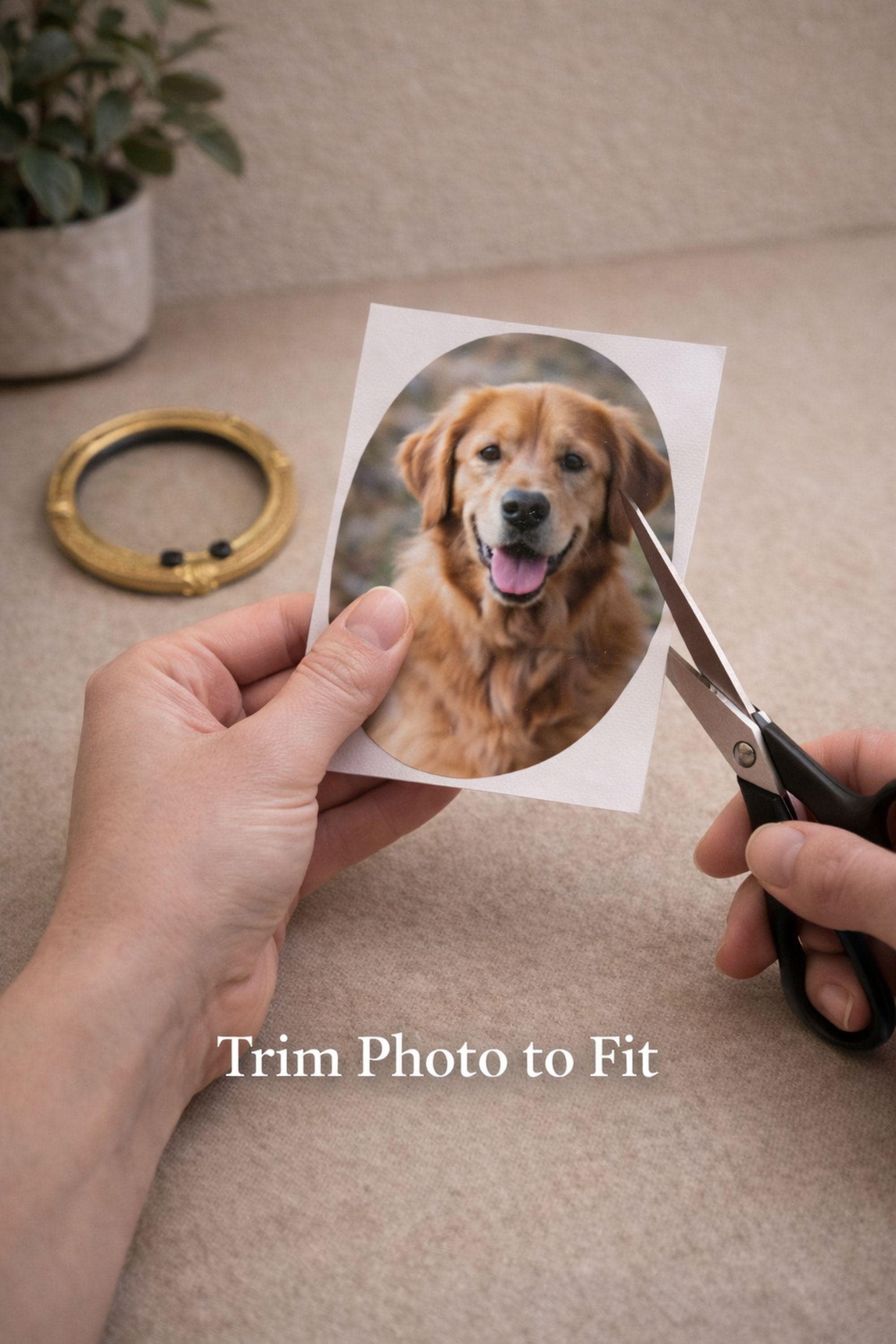 Personalized pet memorial candle with dog photo inside a gold oval frame. Black textured candle with stone finish designed as a pet loss sympathy gift and remembrance keepsake honoring a beloved dog or pet.