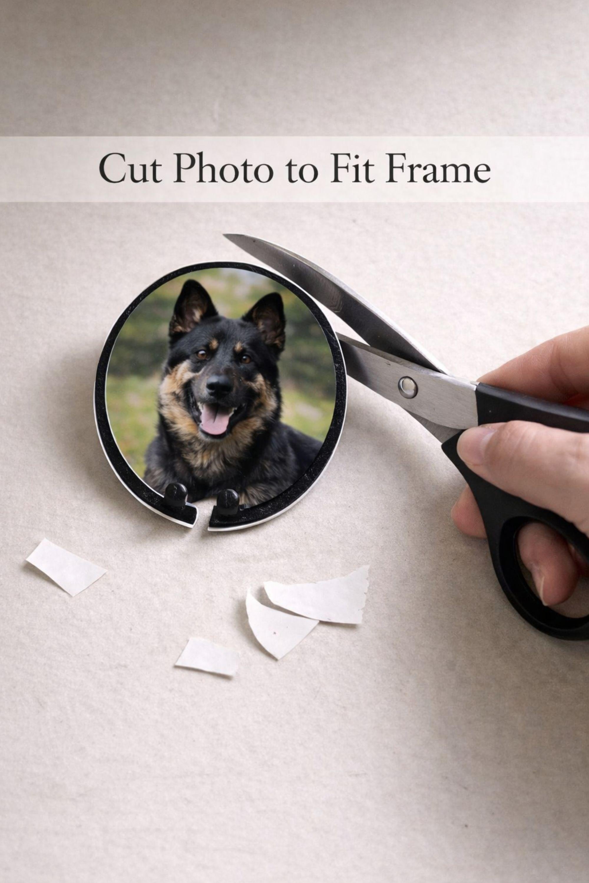 Personalized dog memorial candle with photo frame, pet loss sympathy gift featuring custom dog photo in gold oval frame, remembrance candle for loss of a dog, pet memory candle with textured black holder and lit candle flame, thoughtful pet memorial gift for grieving dog owners, dog remembrance keepsake, personalized pet loss candle, pet sympathy gift idea for loss of beloved dog companion.