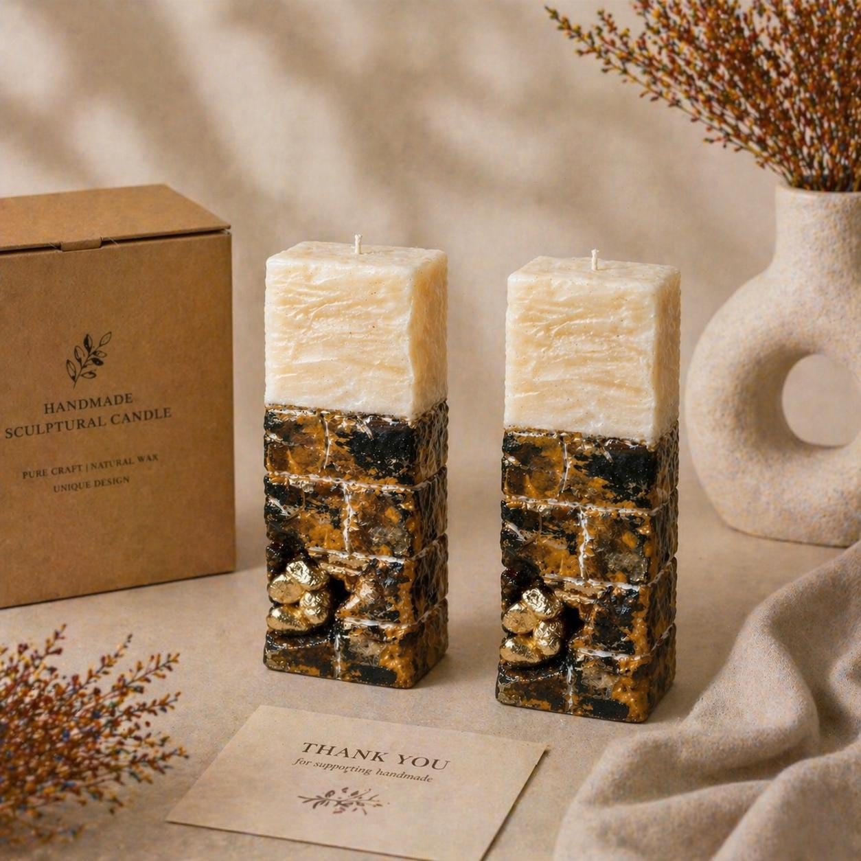 pair of sculptural candles artistic modern decor luxury candle set