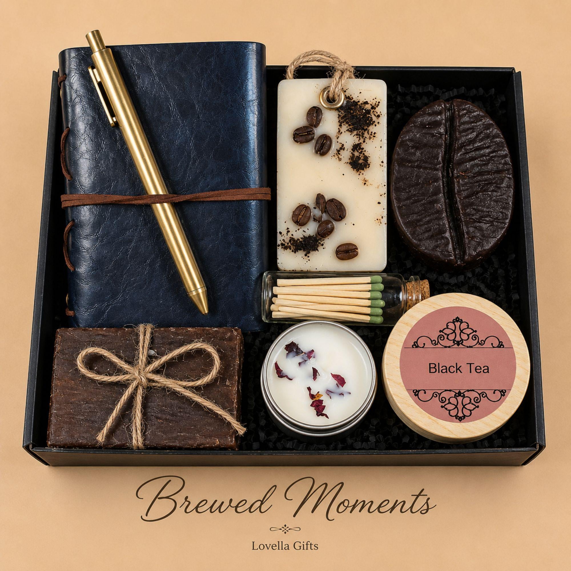 Horse lover gift box for men featuring journal, pen, coffee soap, honey, decorative horse candle, bath salts and matches, cowboy gift set, birthday gift for him, dad gift basket, husband gift box, boyfriend gift, coffee lover care package, western themed gift box, luxury self care gift for men, ranch gift, thoughtful journal gift set, handmade Florida gift box