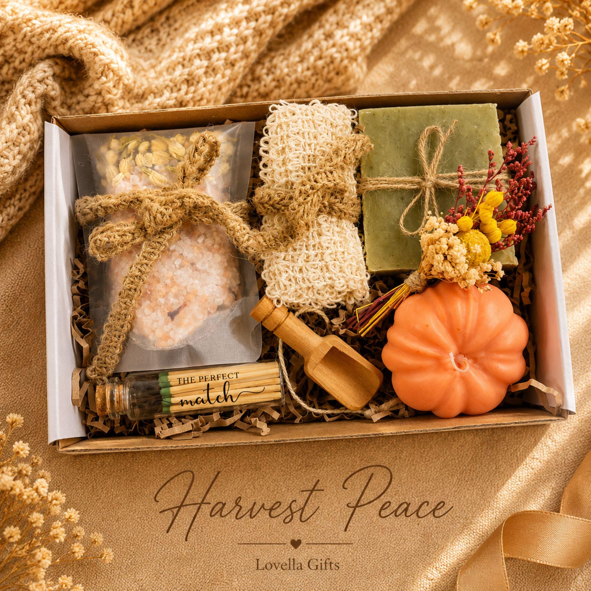 Employee thank you gift featuring handmade artisan soap, pumpkin soy candle, botanical wax sachet and crochet sunflower beautifully packaged in a luxury business gift box. Client appreciation gift box perfect for corporate thank you gifts, office gifts, staff appreciation gifts, employee recognition, coworker gifts, realtor closing gifts, team appreciation, business thank you gifts and professional client gifts. Handmade in Florida and ready to gift.