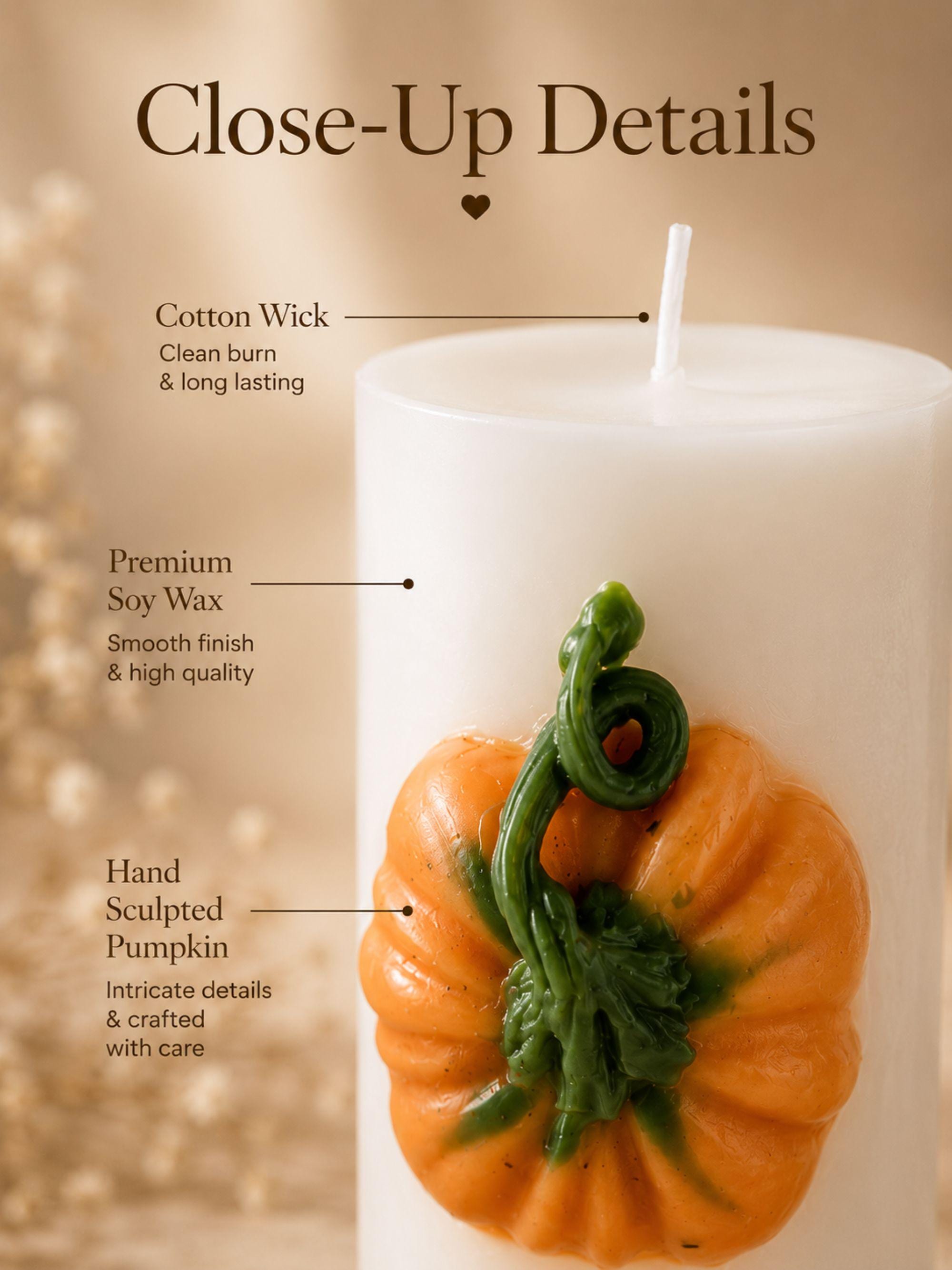 Pumpkin Candle fall soy wax pillar candle for autumn home decor, Thanksgiving table styling, harvest decor, and cozy seasonal gifts.
