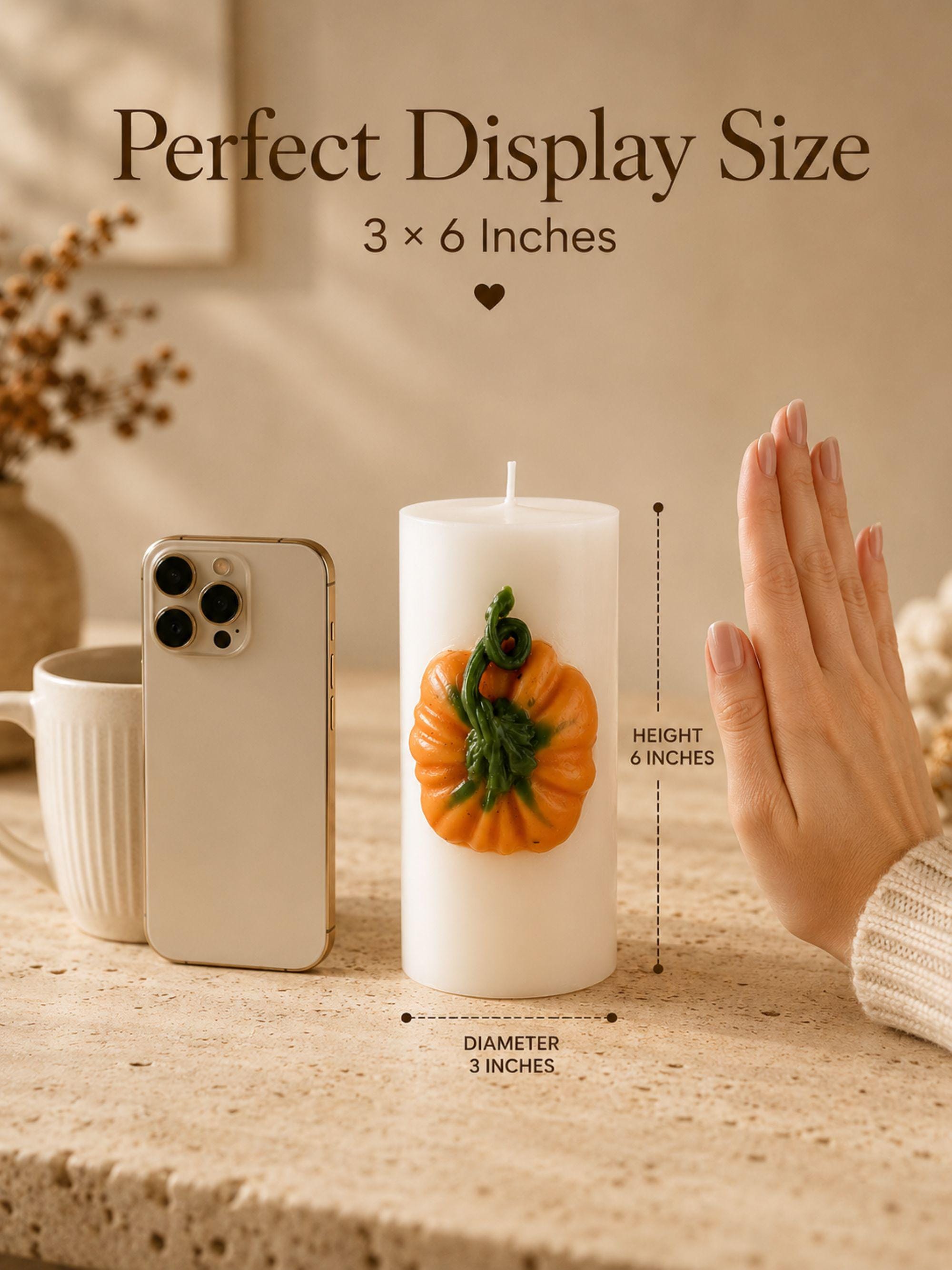 Pumpkin Candle fall soy wax pillar candle for autumn home decor, Thanksgiving table styling, harvest decor, and cozy seasonal gifts.