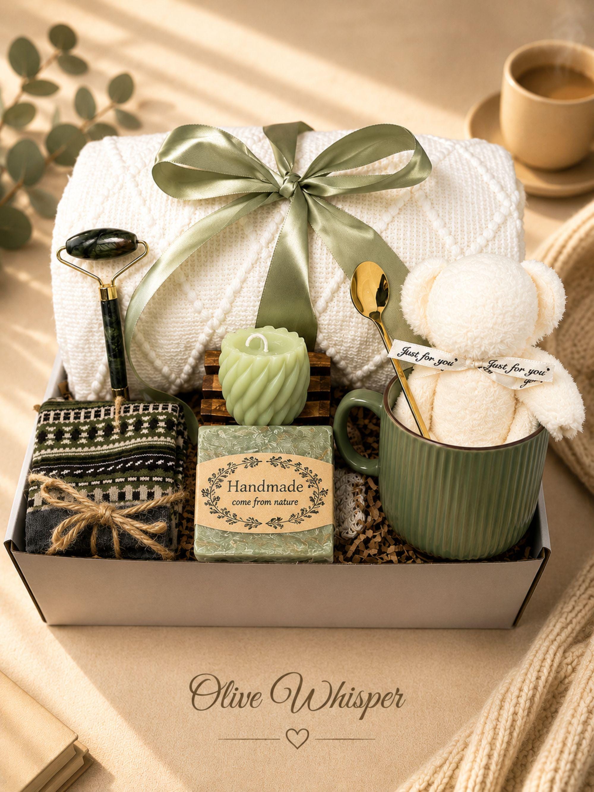 Hysterectomy Recovery Gift Box with cozy self care comfort items, surgery care package styling, get well soon support, and thoughtful gift for women presentation.