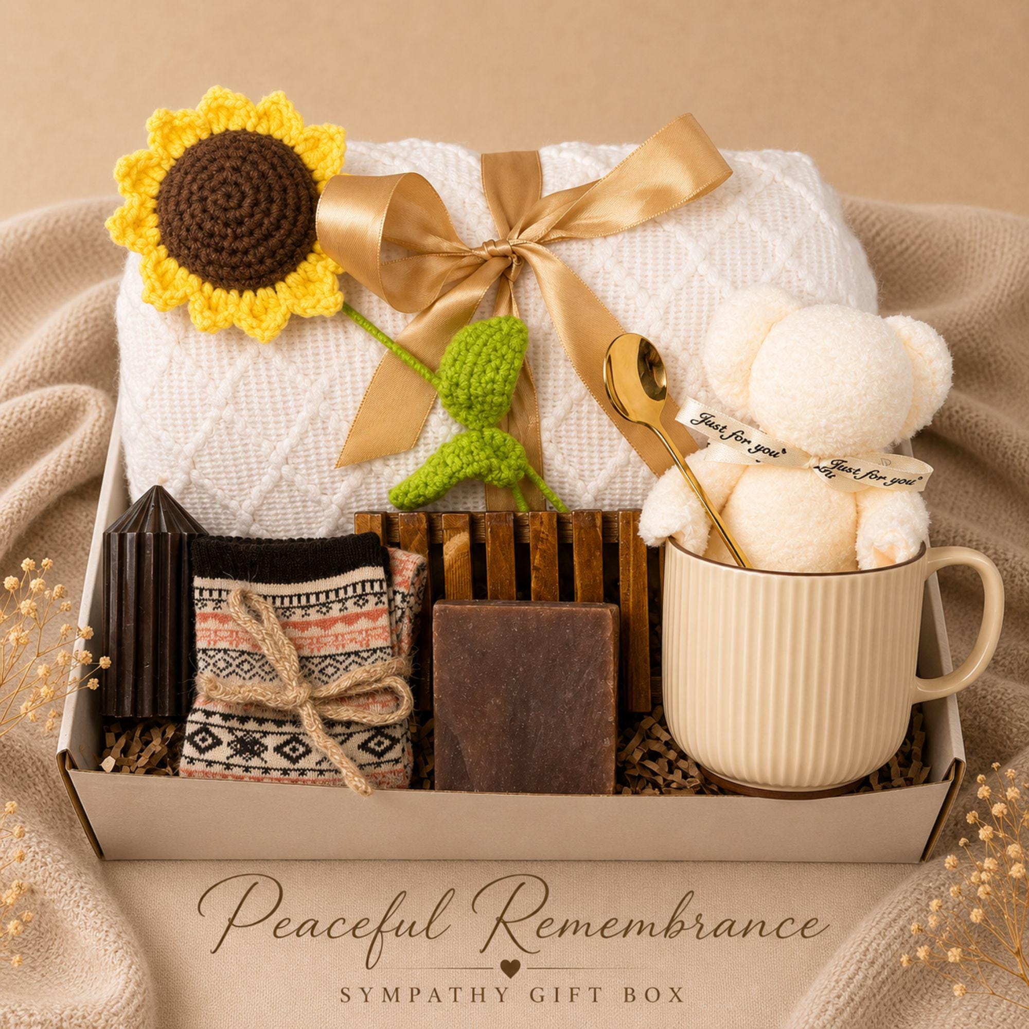 Loss of Mother Gift sympathy gift box with comforting bereavement care items, condolence support for loss of mom, and memorial gift presentation.