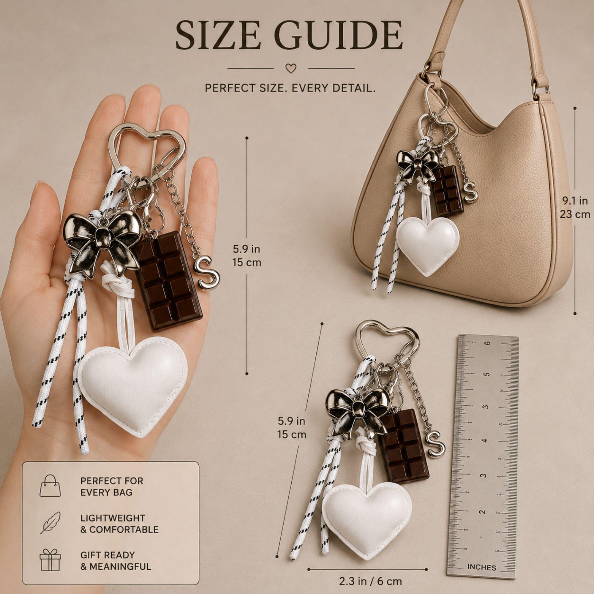 Personalized Bag Charm heart purse charm with bow keychain, initial charm, coquette handbag accessory, and cute gift styling.