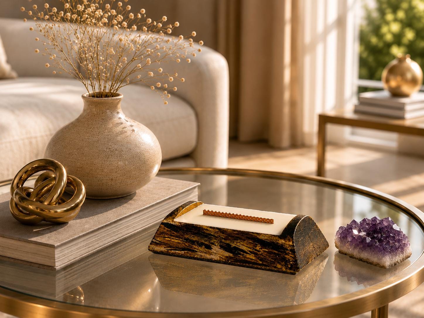 Luxury Decorative Candle gold leaf wood candle with handmade soy wax style, modern home decor, coffee table decor, and unique housewarming gift appeal. Product image 6.