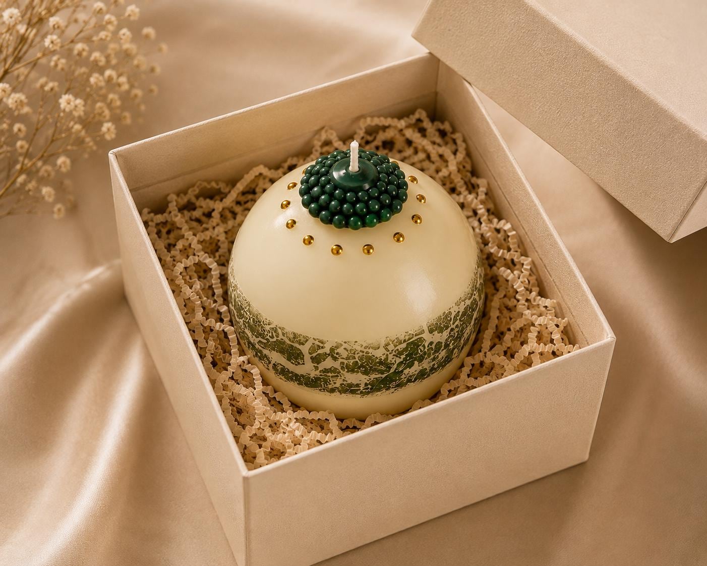 Luxury Decorative Sphere Candle handmade sculptural candle for modern home decor, elegant gift, coffee table decor, and housewarming gift. Product image 7.