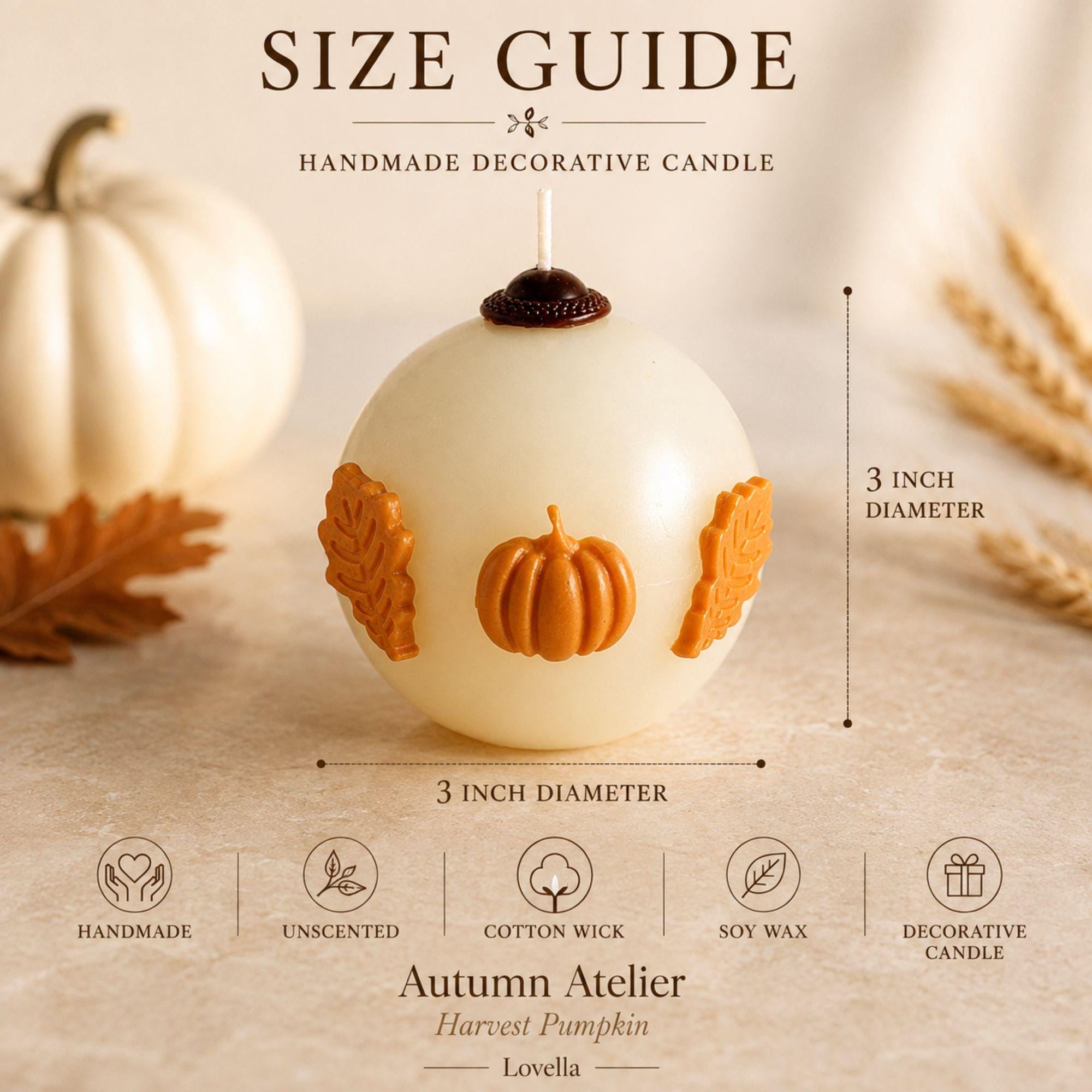Pumpkin Candle handmade fall decor candle for Thanksgiving decor, autumn harvest styling, Halloween decor, and cozy housewarming gift. Product image 3.