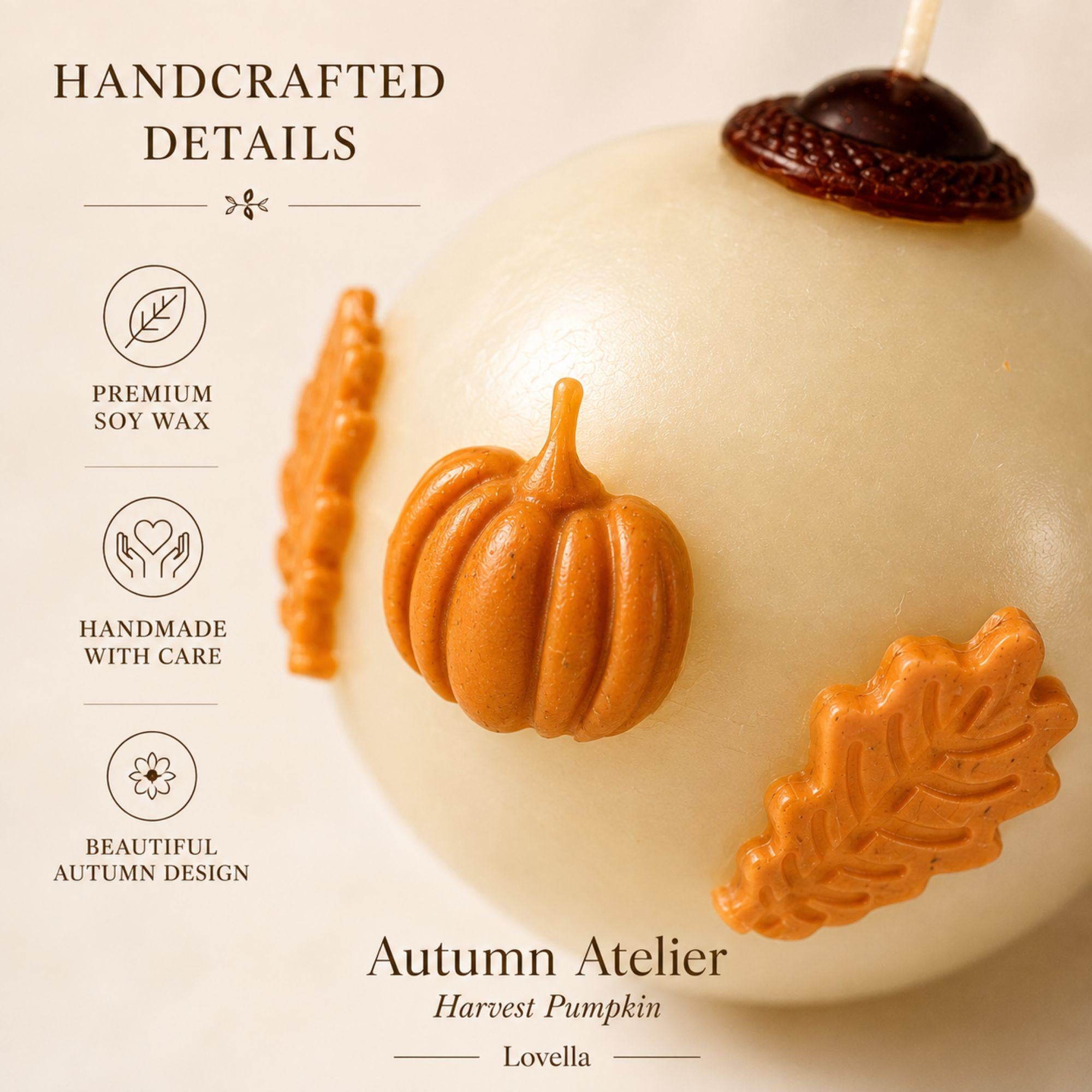 Pumpkin Candle handmade fall decor candle for Thanksgiving decor, autumn harvest styling, Halloween decor, and cozy housewarming gift. Product image 7.