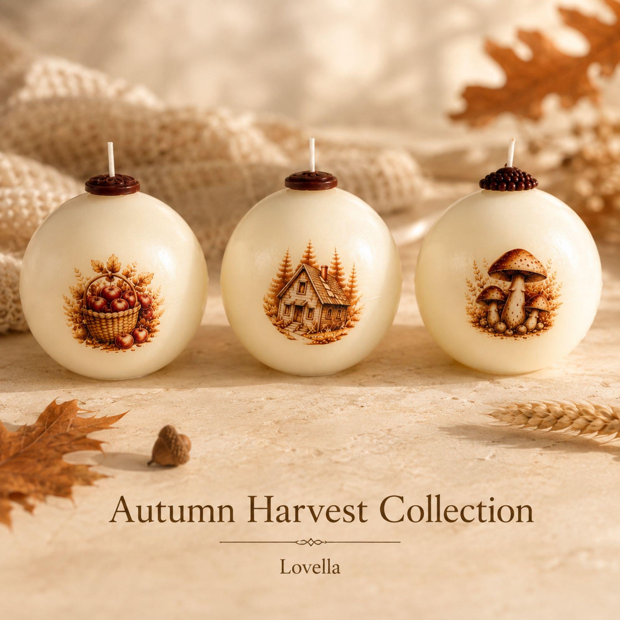 Apple Basket Candle handmade fall decor sphere candle for autumn decor, farmhouse harvest styling, Thanksgiving centerpiece, and housewarming gift. Product image 3.