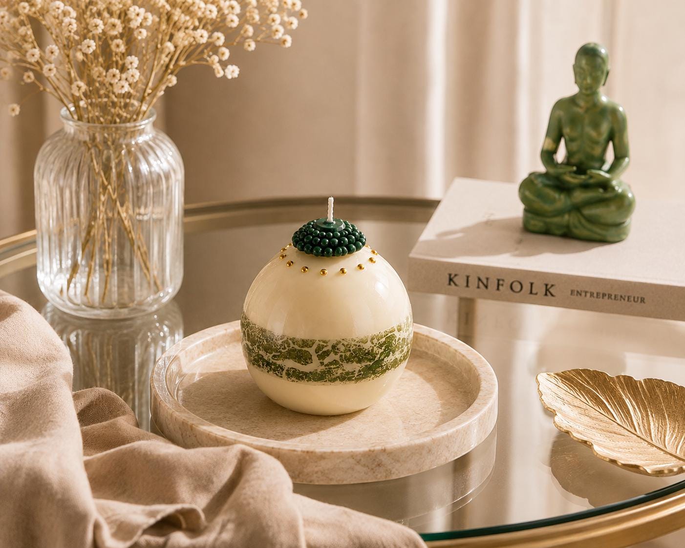 Luxury Decorative Sphere Candle handmade sculptural candle for modern home decor, elegant gift, coffee table decor, and housewarming gift. Product image 9.