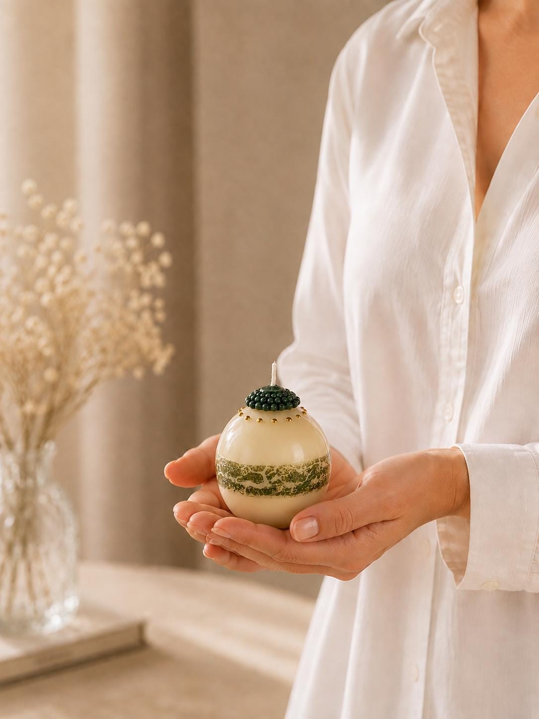 Luxury Decorative Sphere Candle handmade sculptural candle for modern home decor, elegant gift, coffee table decor, and housewarming gift. Product image 6.