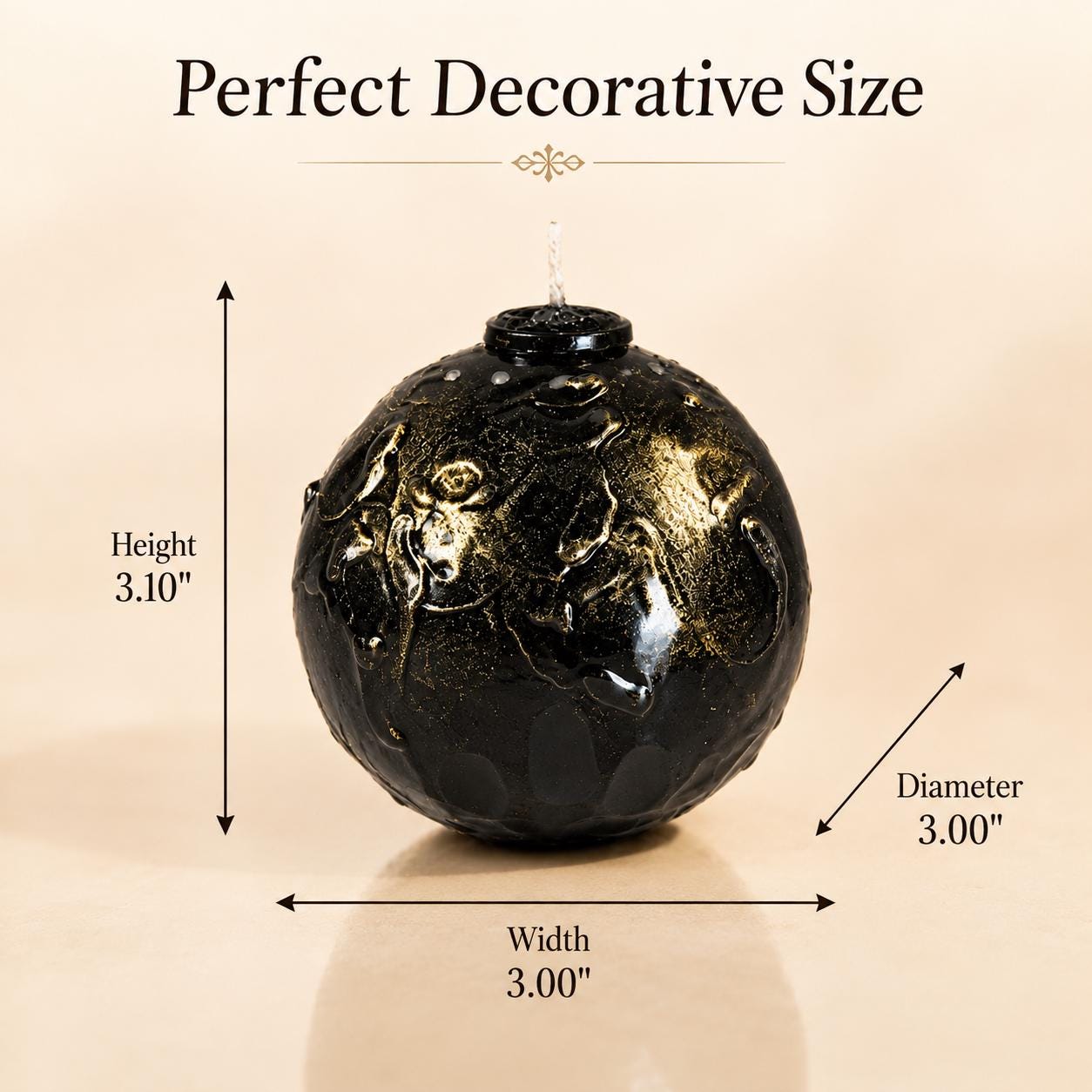 Luxury Black & Gold Sphere Candle handmade decorative candle for gothic decor, modern home decor, sculptural wax art, and housewarming gift. Product image 3.